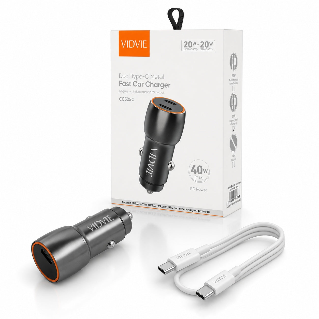 Car Charger For Phone 2x USB-C + USB-C To USB-C Cable VIDVIE