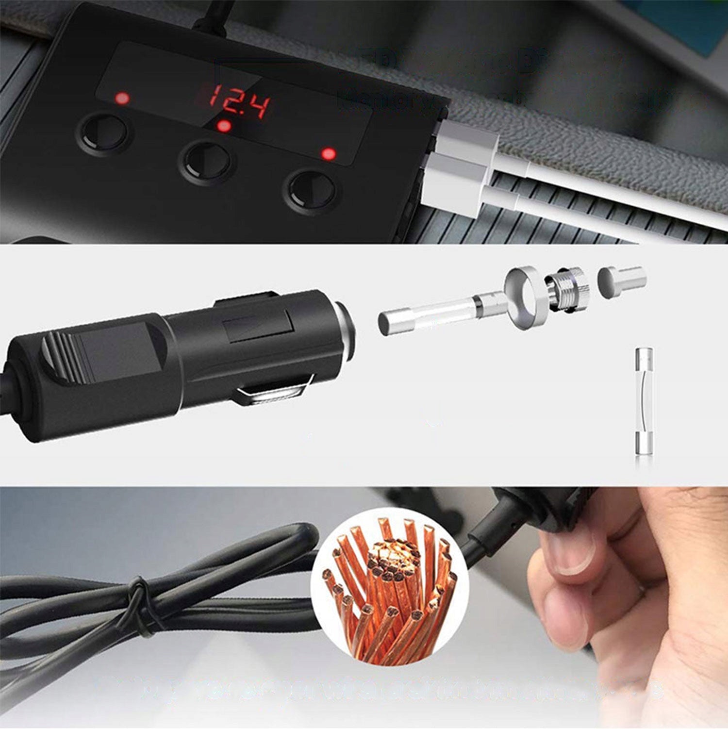 Car Cigarette Lighter Socket Splitter 12-24V 4x USB 3.0QC Voltmeter Manufacturer Renew Force