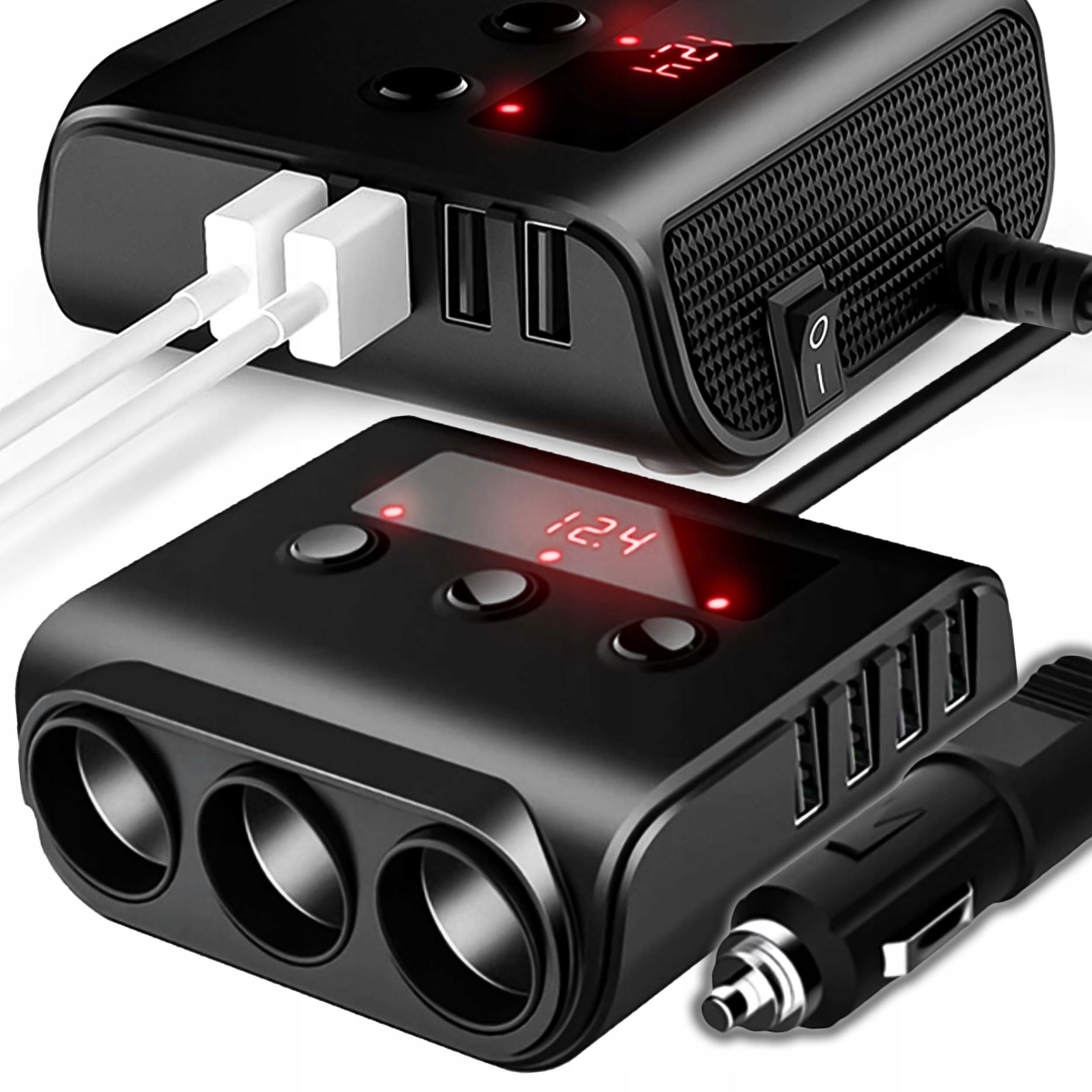 Car Cigarette Lighter Socket Splitter 12-24V 4x USB 3.0QC Voltmeter