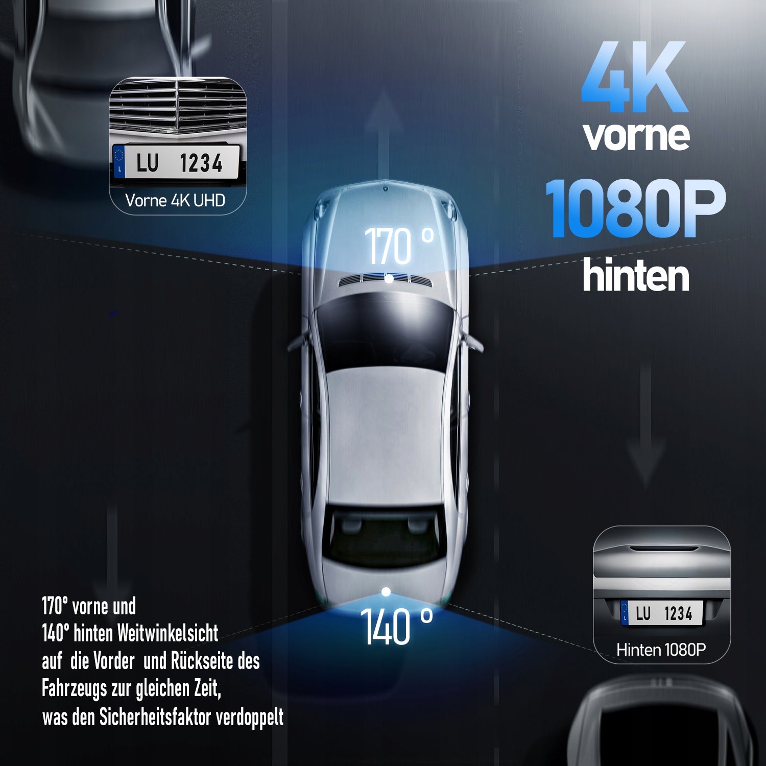 Car Dashcam, 2-Channel 4K+1080P Dashcam, With GPS and 3.16-Inch Screen Manufacturer code OT610300152