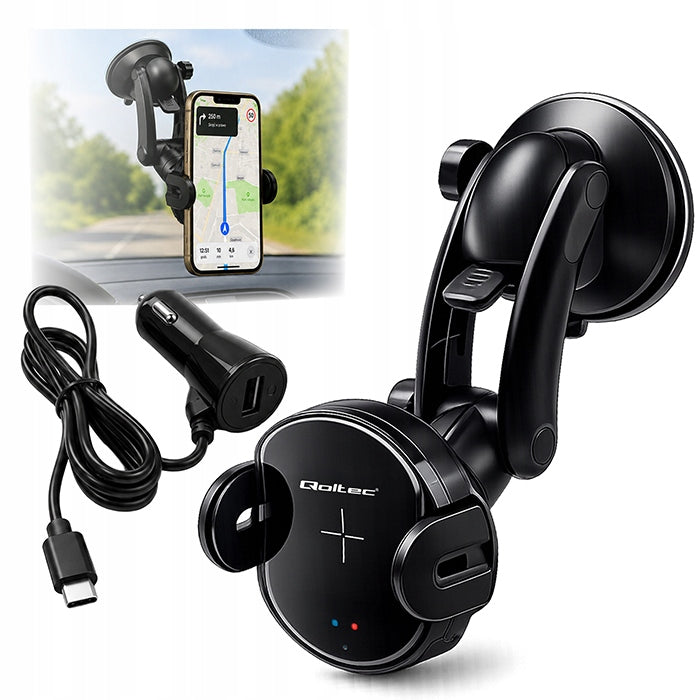 Car Holder with Qi 15W USB-C Induction Charger Qoltec