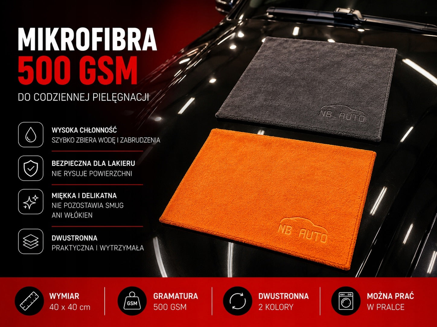 Car Microfiber 40x40 500 GSM Double Sided Detailing NB AUTO - Grey