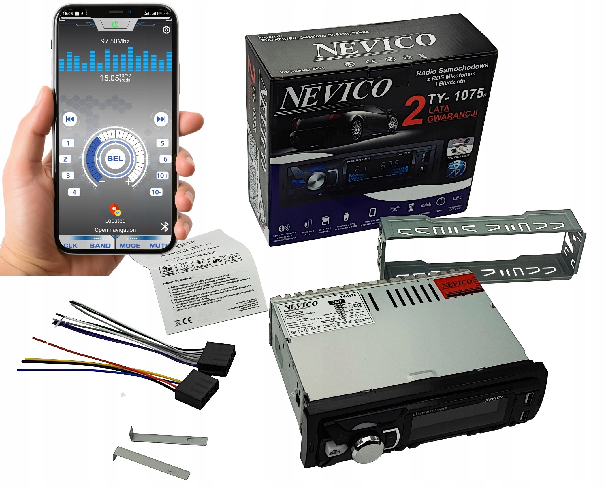 Car Radio 1-DIN Bluetooth 2xUSB Microphone App Android AUX SD Colors