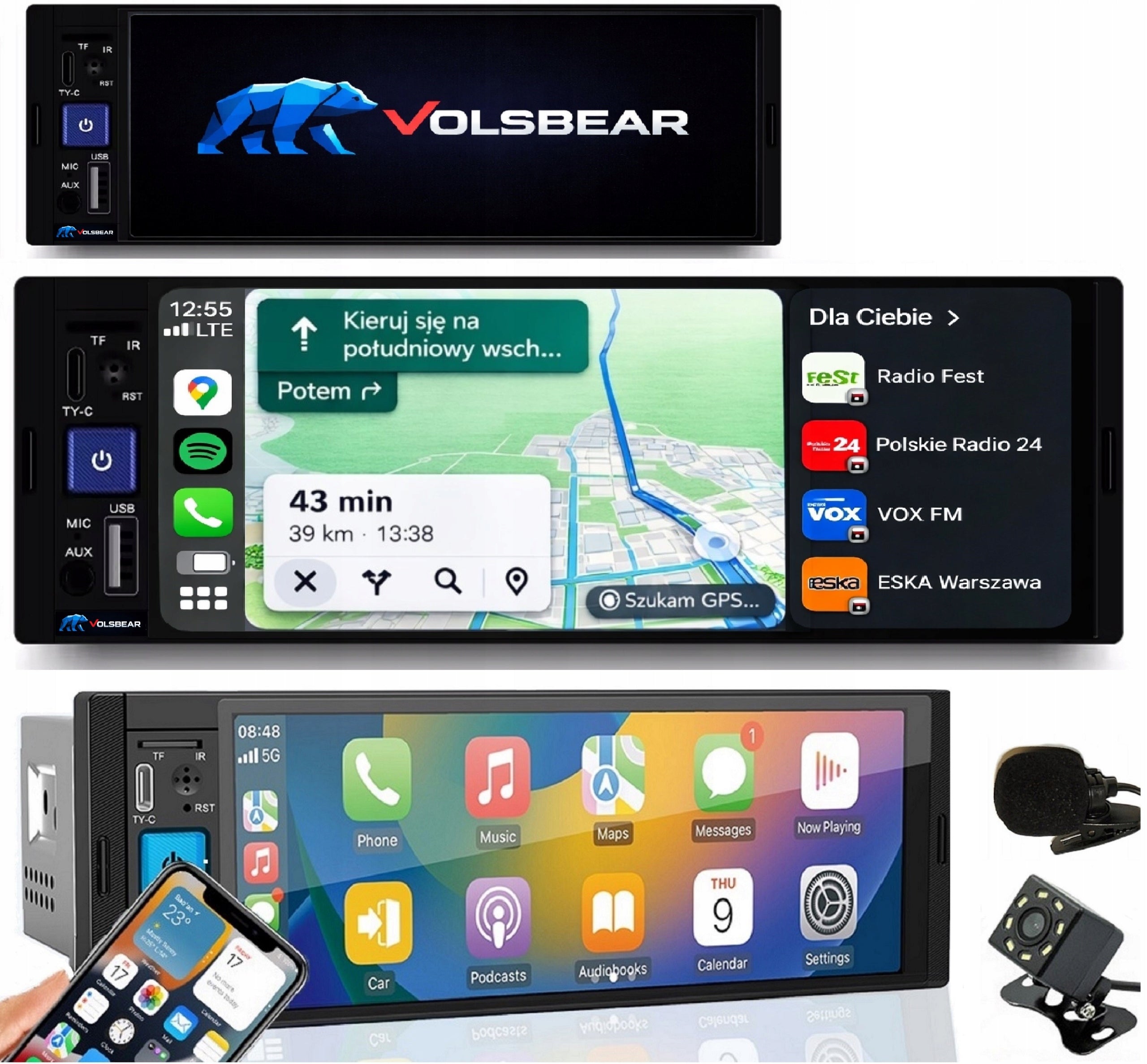 Car Radio Android Auto CarPlay Navigation Bluetooth Reversing Camera
