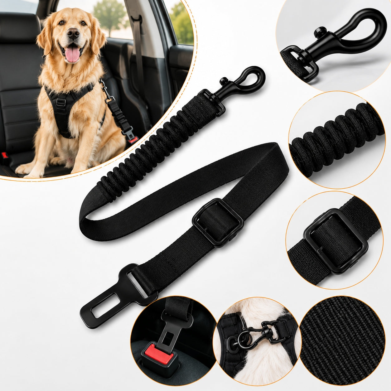 Car Safety Belt for Dog and Cat Adjustable Strong Manufacturer code Samochodowa smycz dla psa