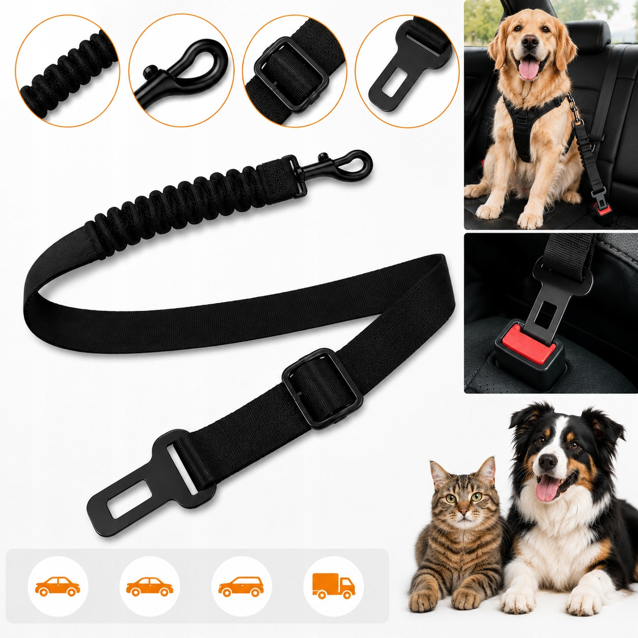 Car Safety Belt for Dog and Cat Adjustable Strong Packaging status original