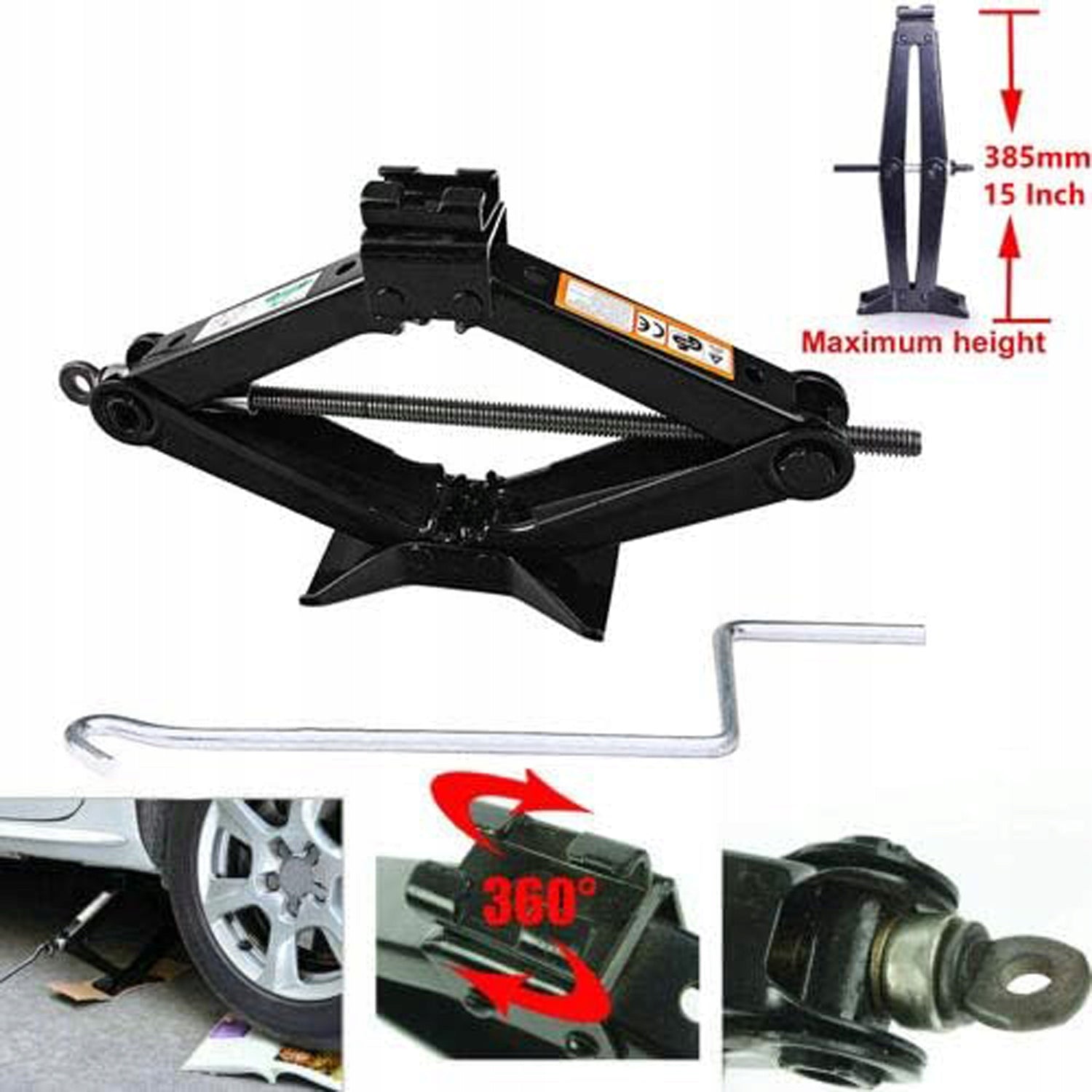 Car Scissor Jack 2 Ton Capacity Steel Portable Tire Jack with Handle