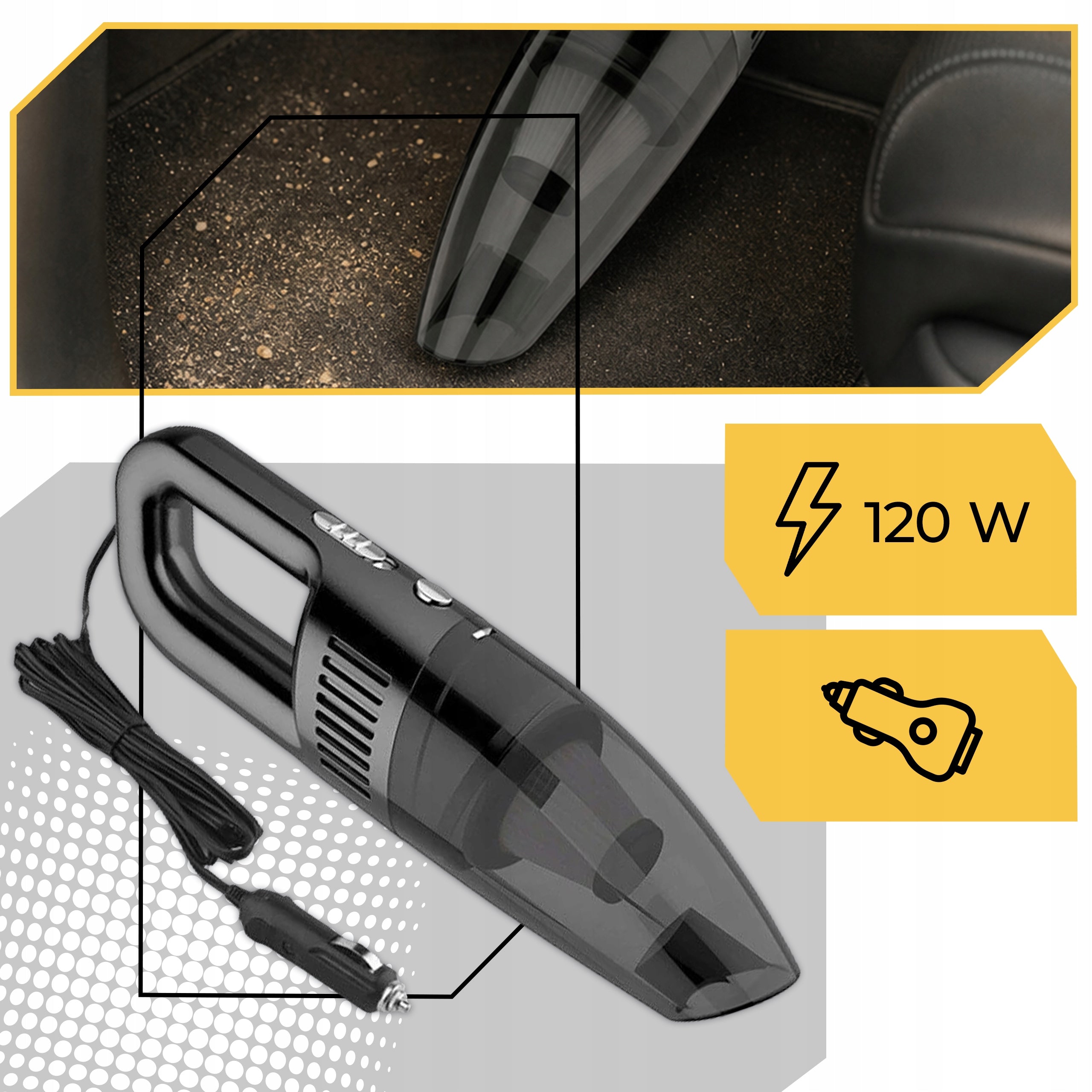 Car Vacuum Cleaner Handheld 12V Bagless Hepa Filter Powerful 120W +Ends Model VC2 Samochodowy 12V Bezworkowy Mocny 120W