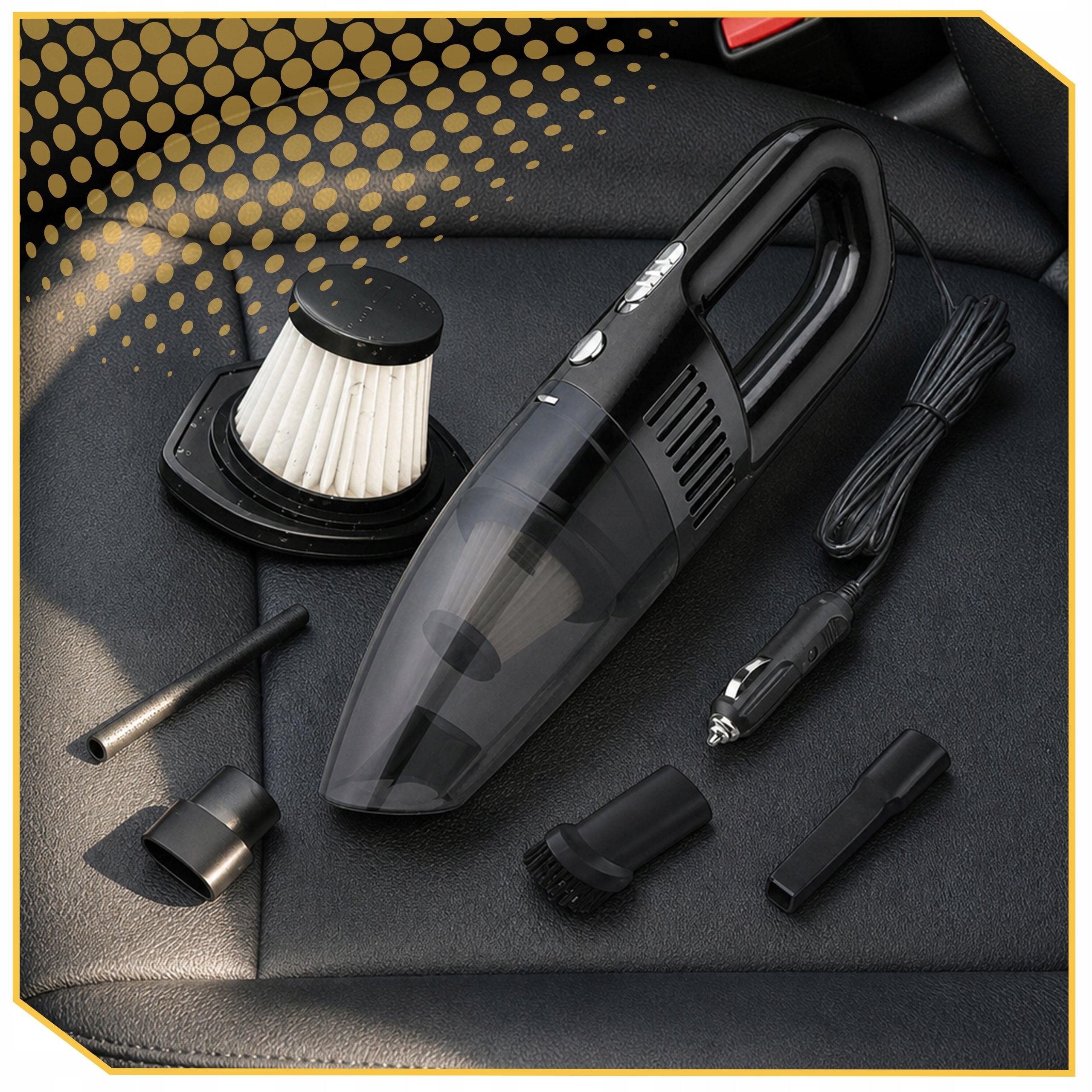 Car Vacuum Cleaner Handheld 12V Bagless Hepa Filter Powerful 120W +Ends Power supply rechargeable battery mains