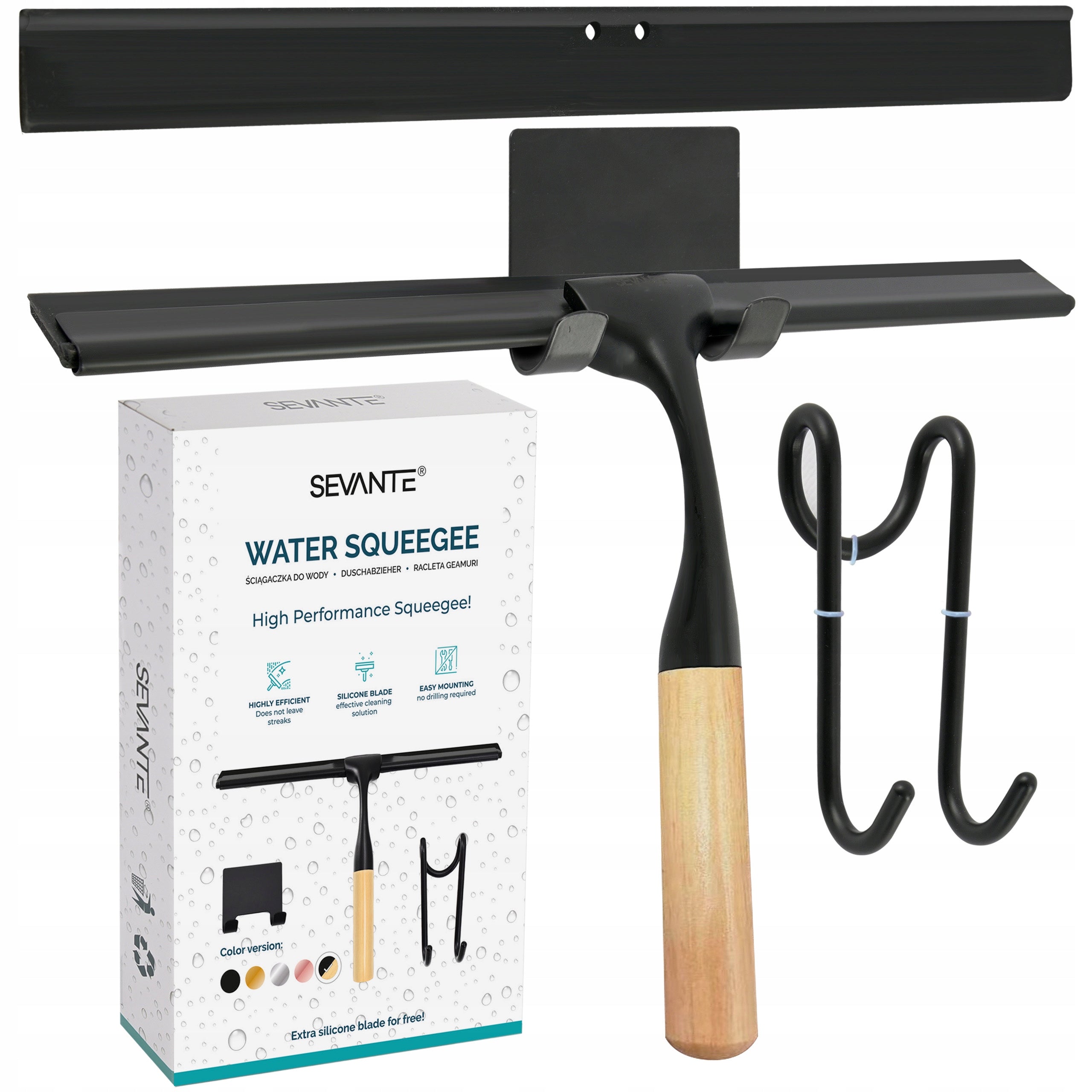Car Window Water Squeegee Black Wooden Oak 26cm Packaging status original