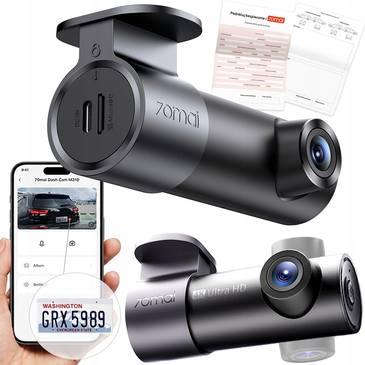 Car camera 70mai M310 Plus 2K 360° lens + collision form