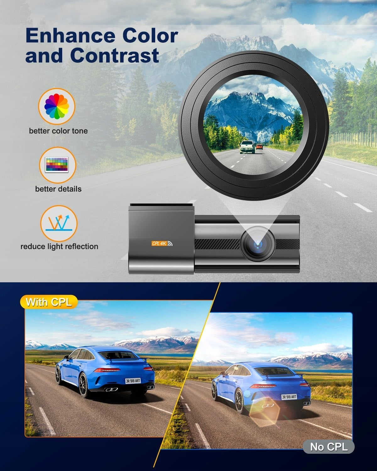 Car camera, front 4K UHD 2160P, 64 GB card 170° viewing angle Model CS112