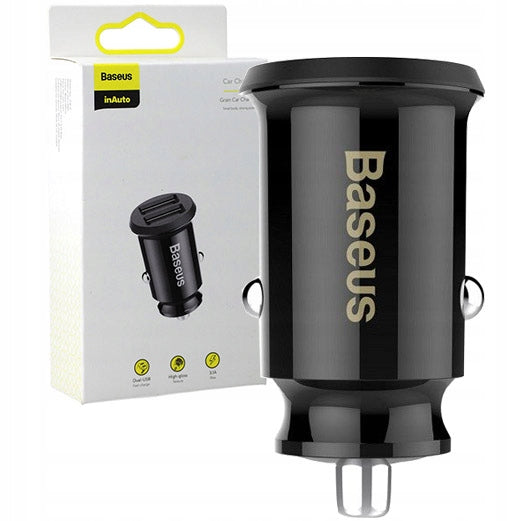 Car charger 15,5W 3,1A USB-A, Baseus, for cigarette lighter, for car x2 Cable length 0 m
