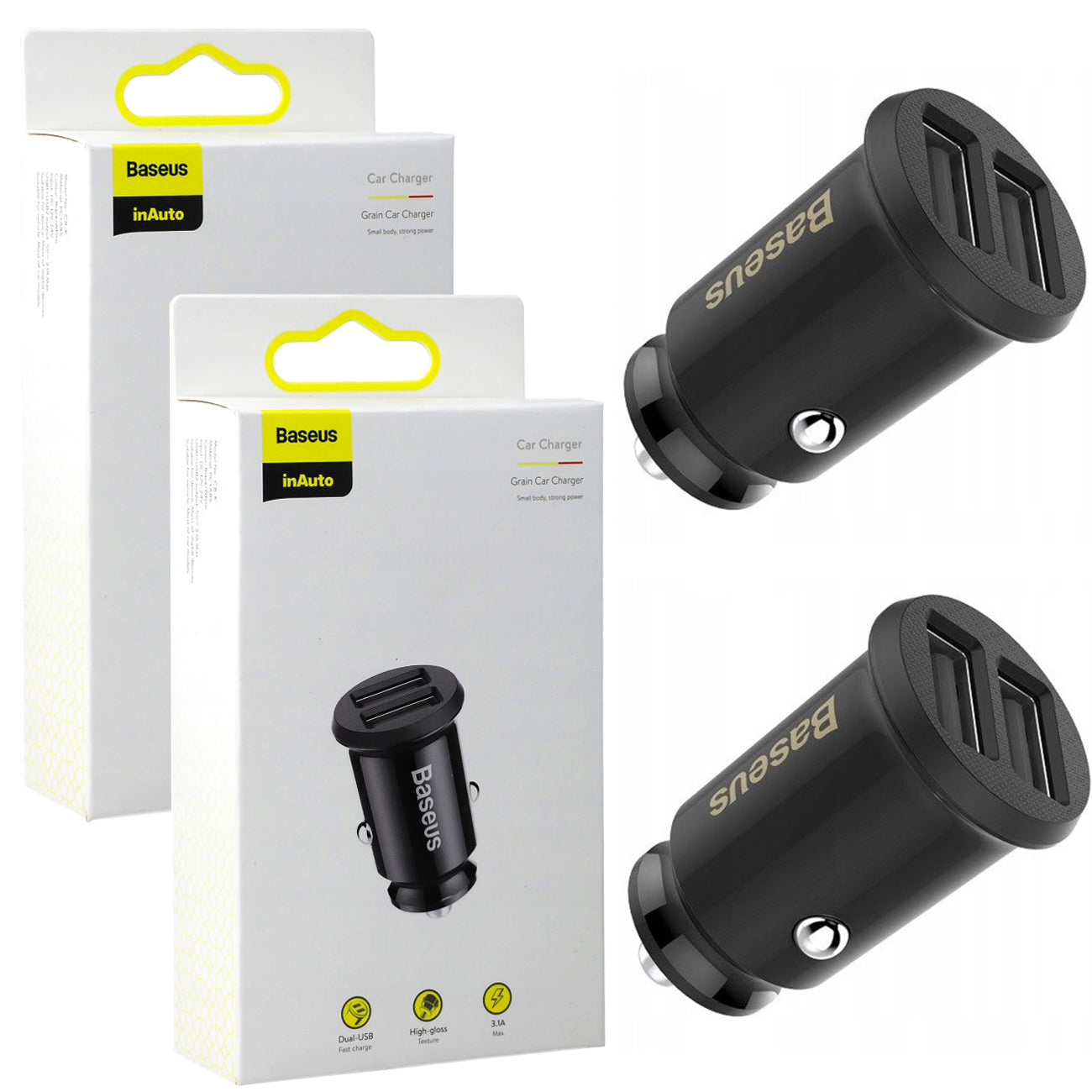 Car charger 15,5W 3,1A USB-A, Baseus, for cigarette lighter, for car x2