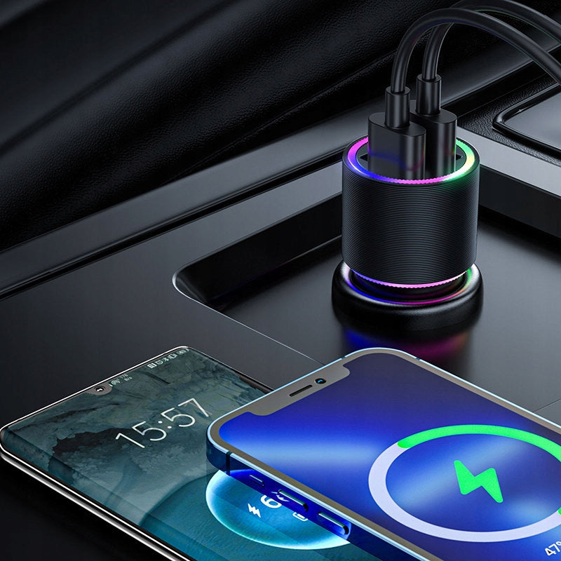 Car charger 2x USB 24W with backlight black for cigarette lighter Output current 3000 mA