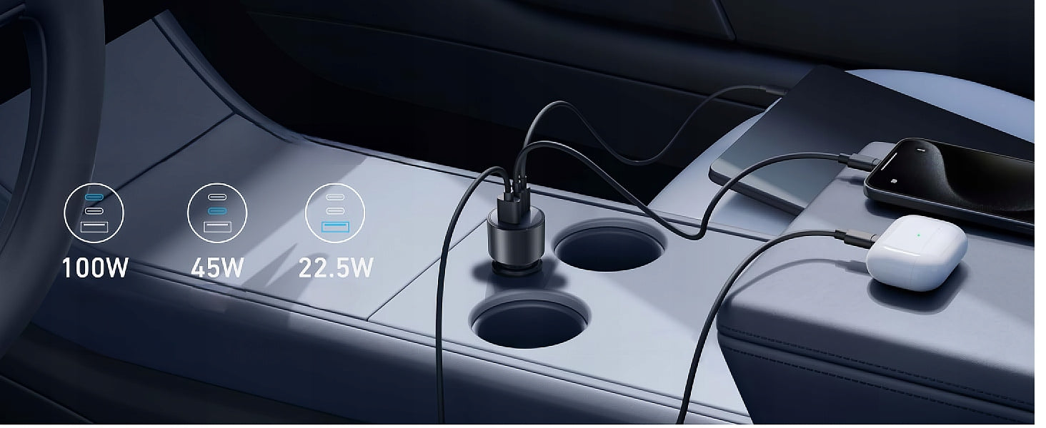 Car charger Anker 167,5 W 3 USB-C/USB-A ports with 1 m cable Packaging status original