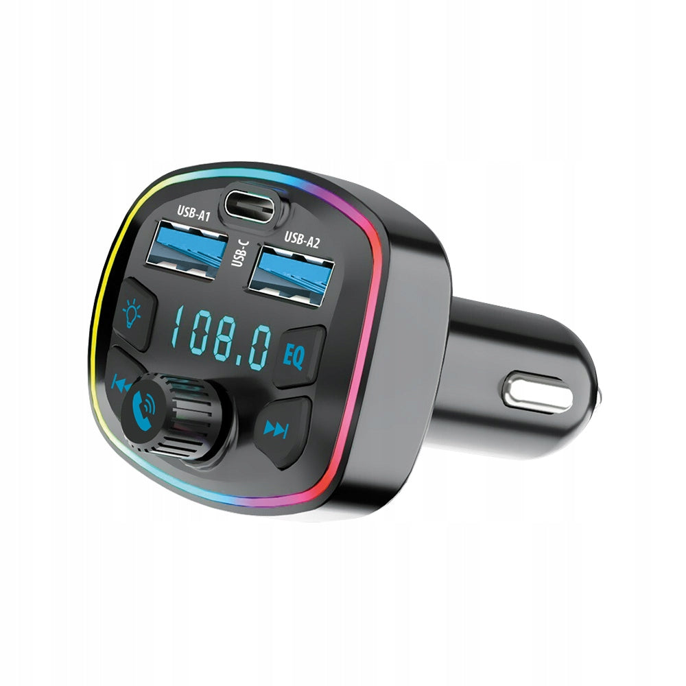 Car charger FM transmitter Bluetooth 3 inputs for iPhone 11 Color black