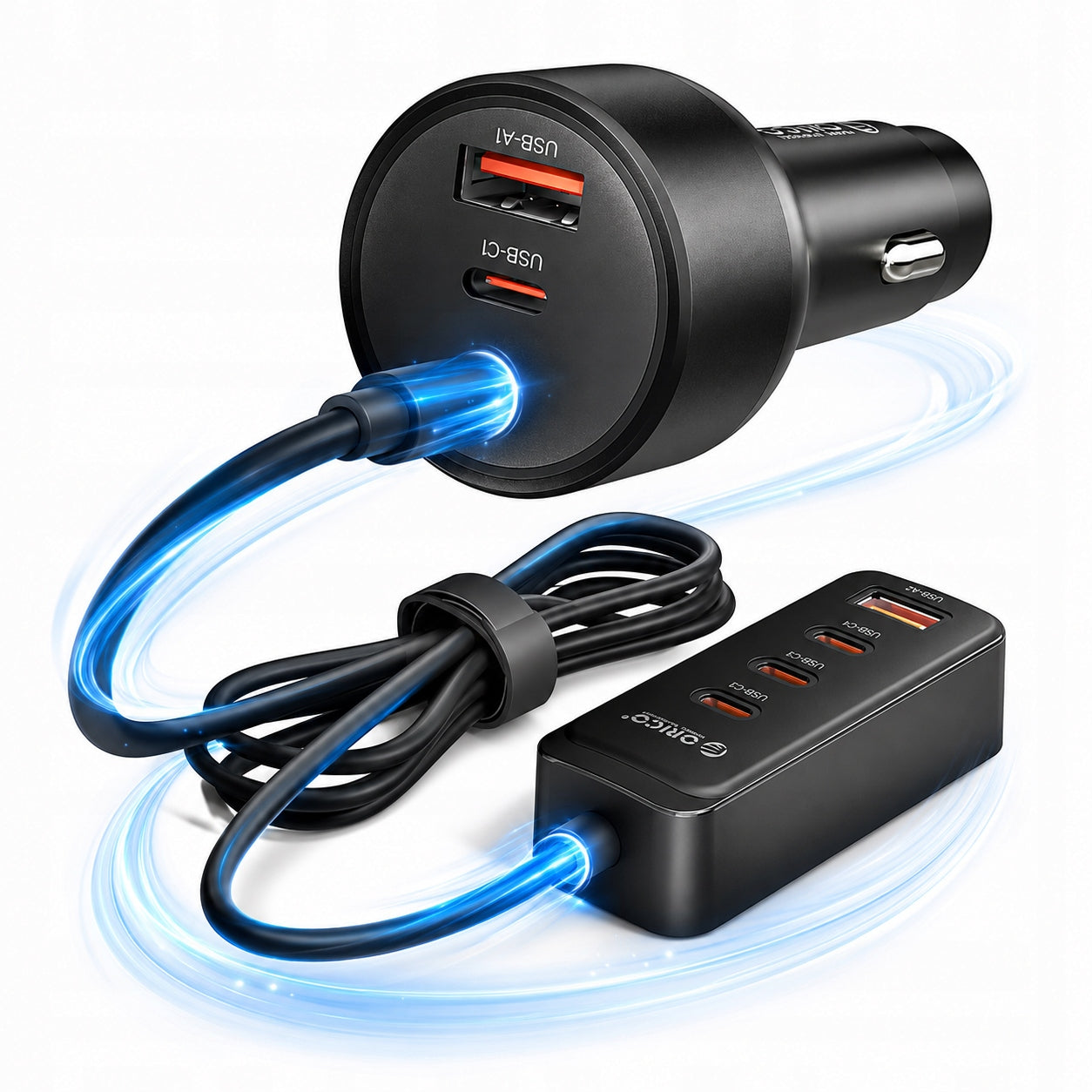 Car charger Orico ChargeClip 108W 2x USB-A 4x USB-C clip black
