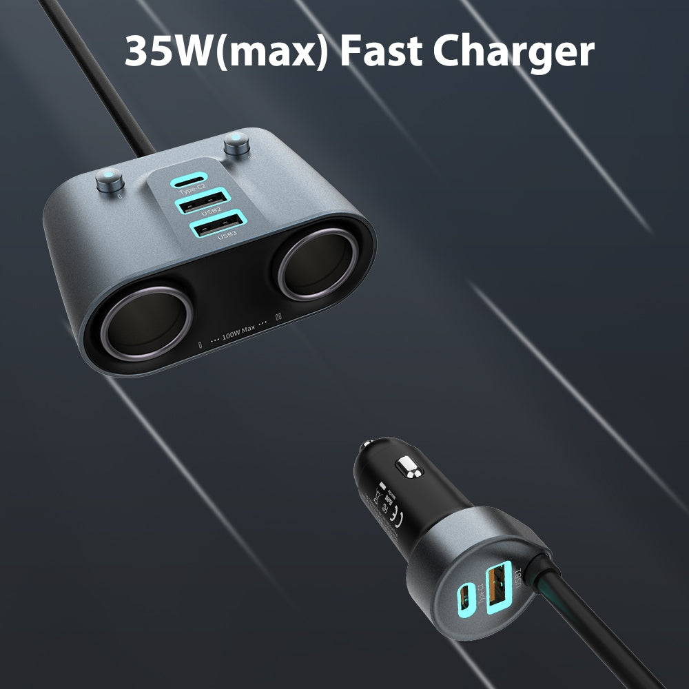 Car charger POLION 152W USB-C USB-A 2x cigarette lighter socket PD QC Manufacturer Polion