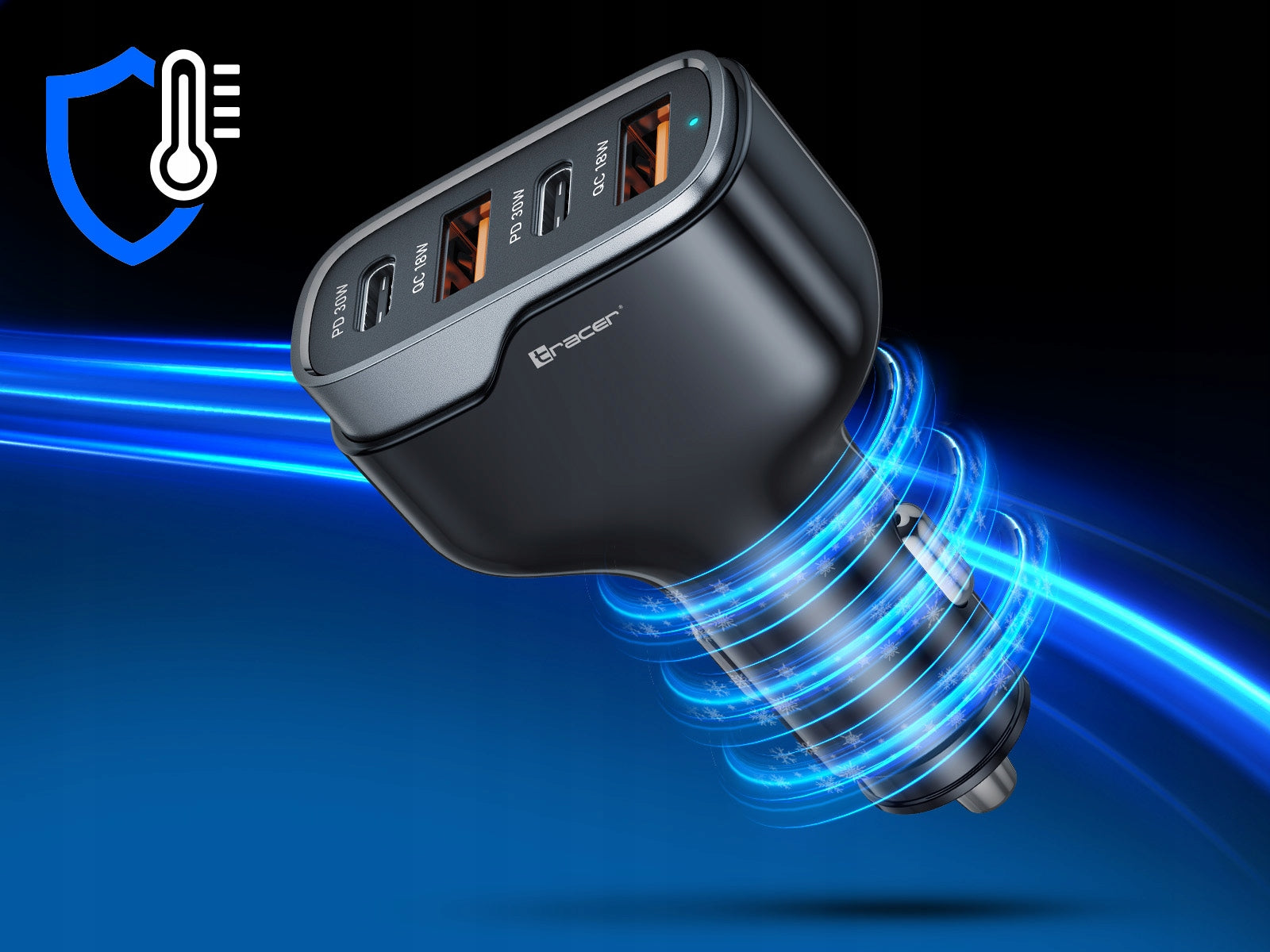 Car charger TRACER 60W 4 Ports USB-C/USB-A Fast iphone samsung Packaging status original