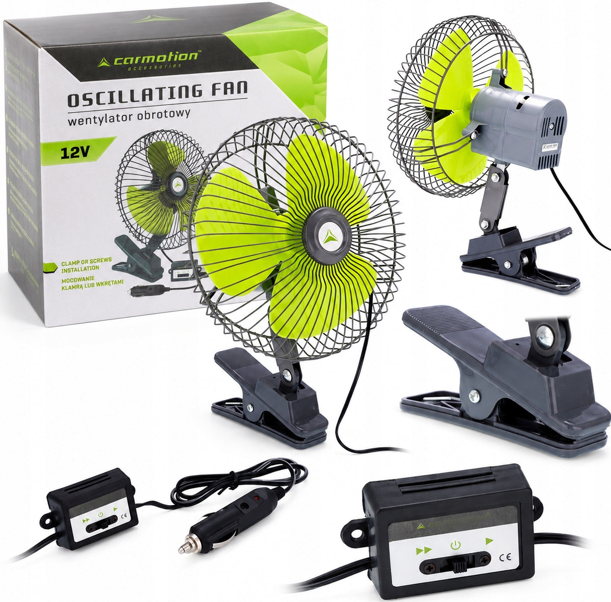 Car fan Carmotion 20 cm 12V 21W rotary for clip/screws Packaging status original