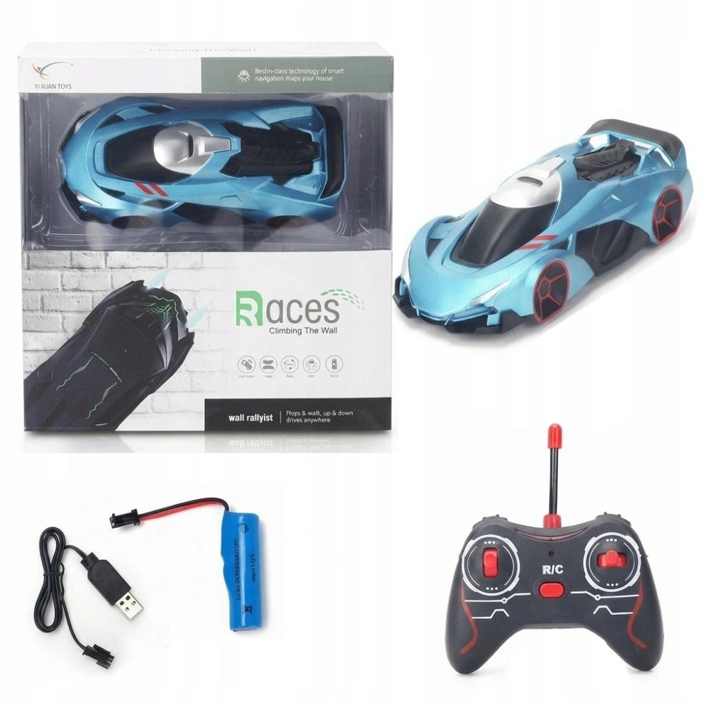 Car for radio driving on the walls of the ceiling floor blue for remote control