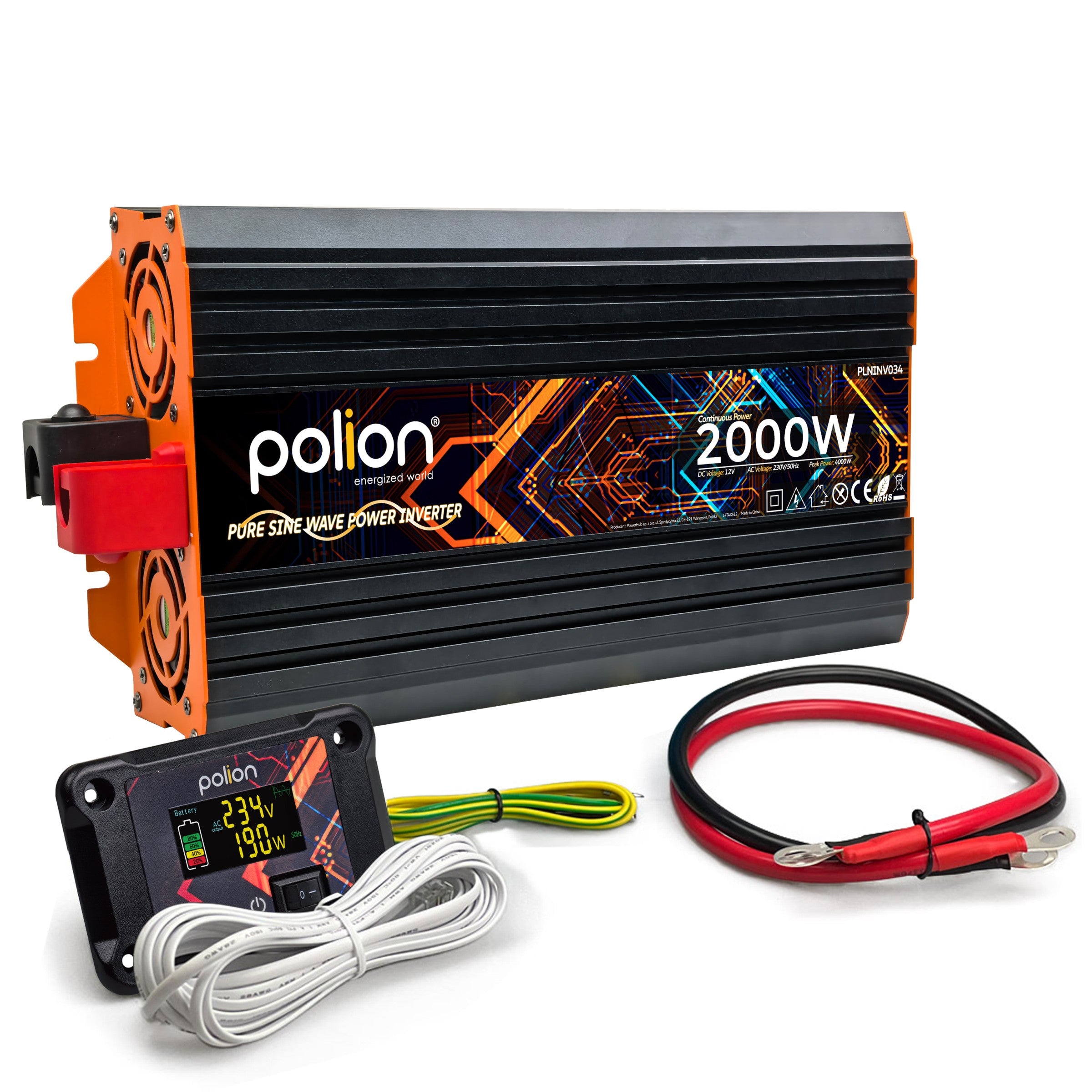 Car inverter 12V/230V Polion 2000W pure sine