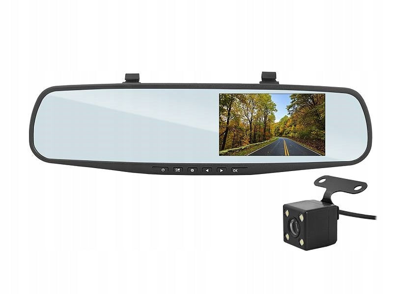 Car mirror with DVR and camera retracts