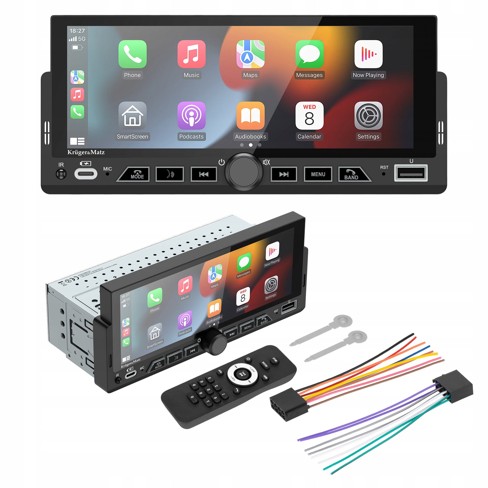 Car radio Kruger&Matz KM2017 CarPlay/AndroidAuto 6,9 USB 1DIN remote control