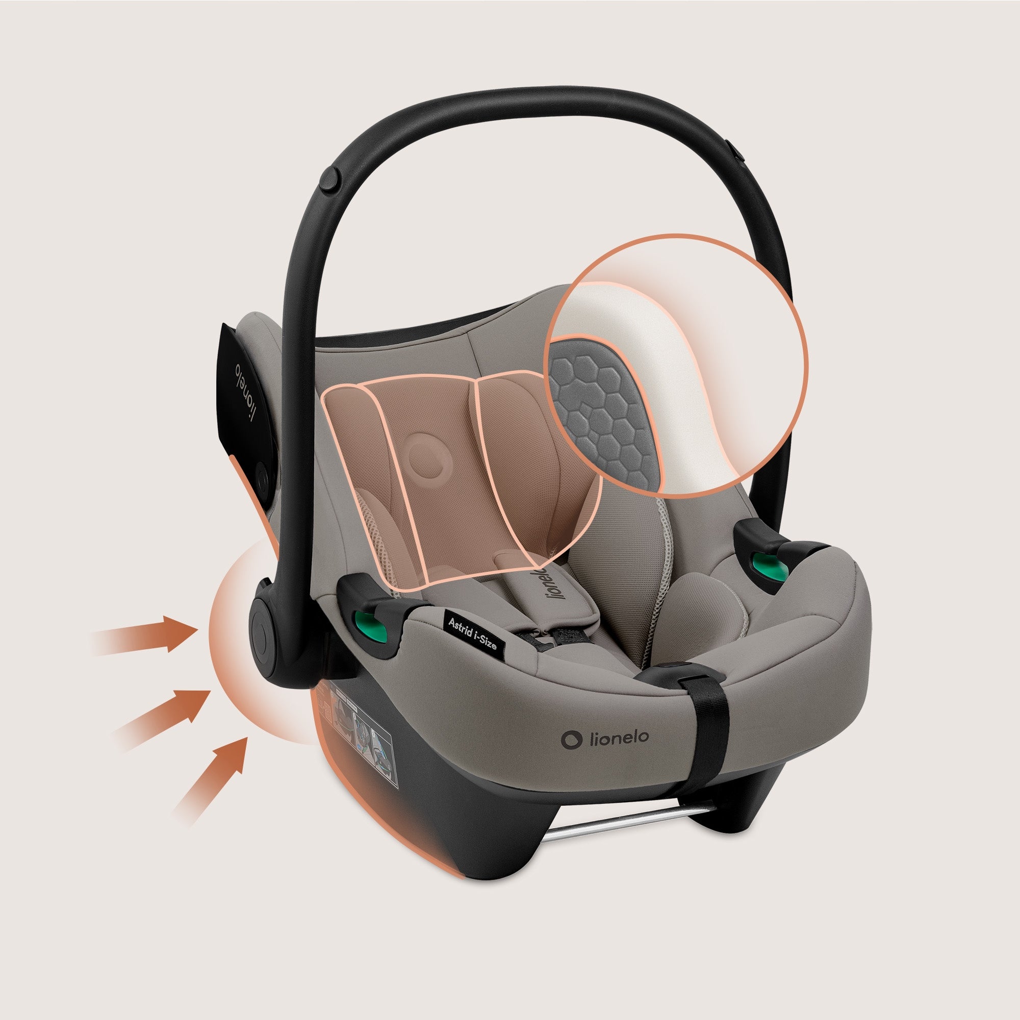 Car seat LIONELO Astrid i-Size with Isofix base 40-87 cm (0-13 kg) Manufacturer code LO-ASTRID I-SIZE SET BEIGE TAUPE