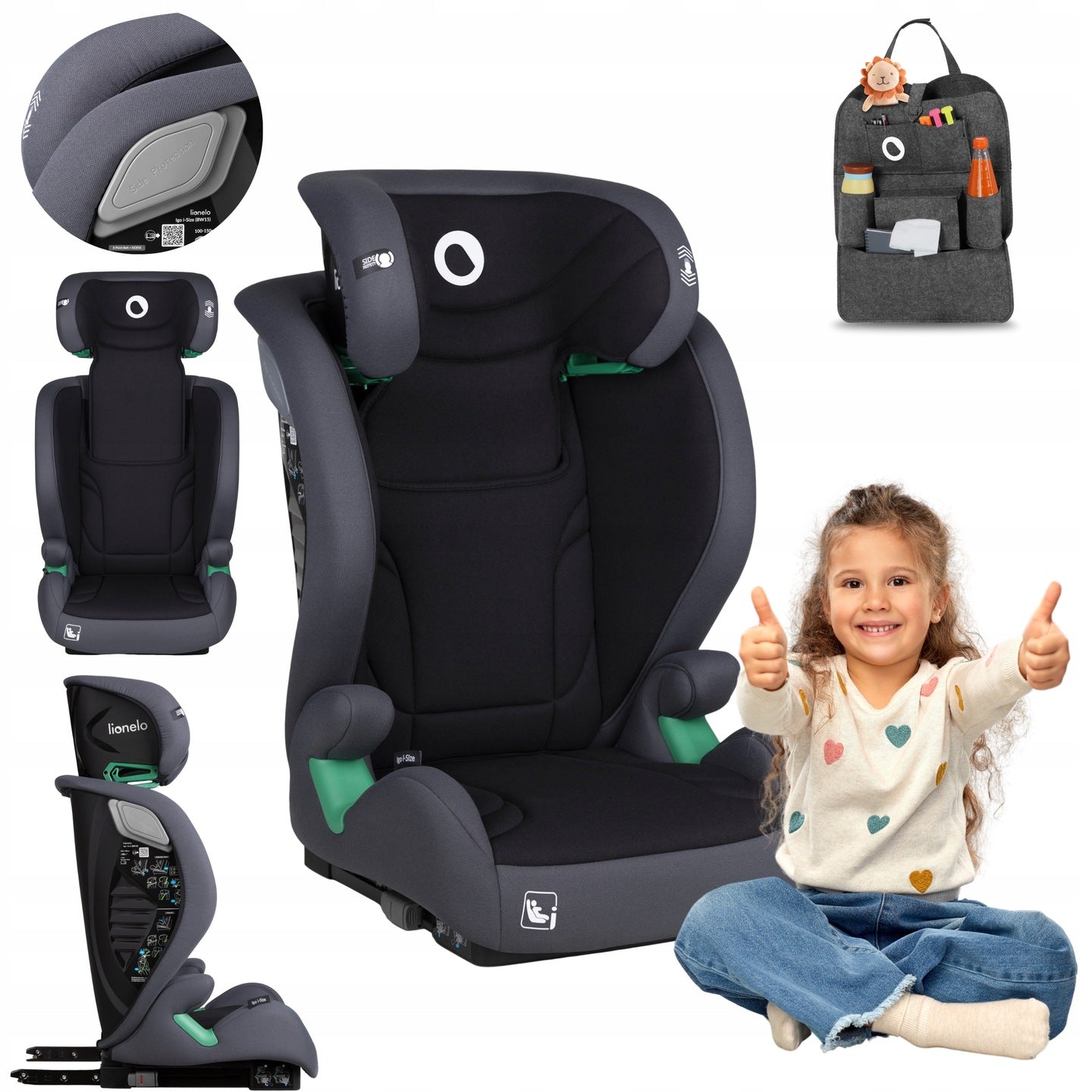 Car seat isofix 100-150cm 15-36kg WIDE SEAT Lionelo Igo