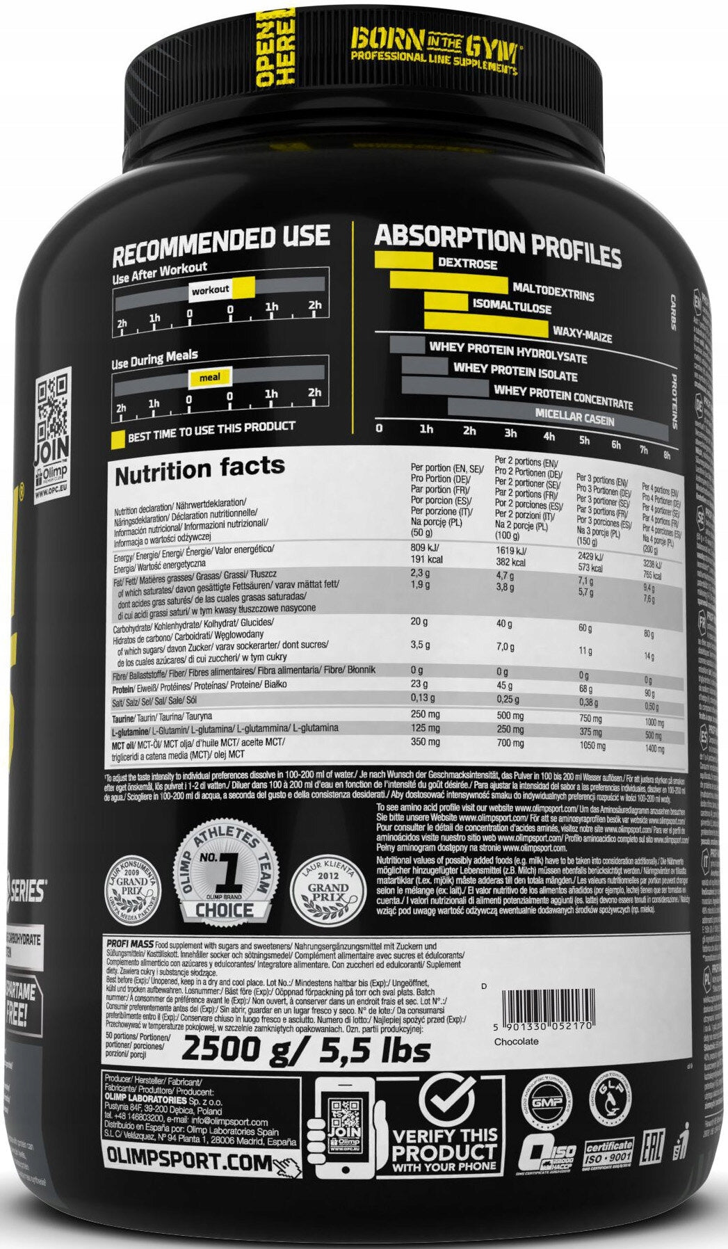 Carbohydrate Conditioner OLIMP Profi Mass Chocolate (2500 g) Flavor chocolate