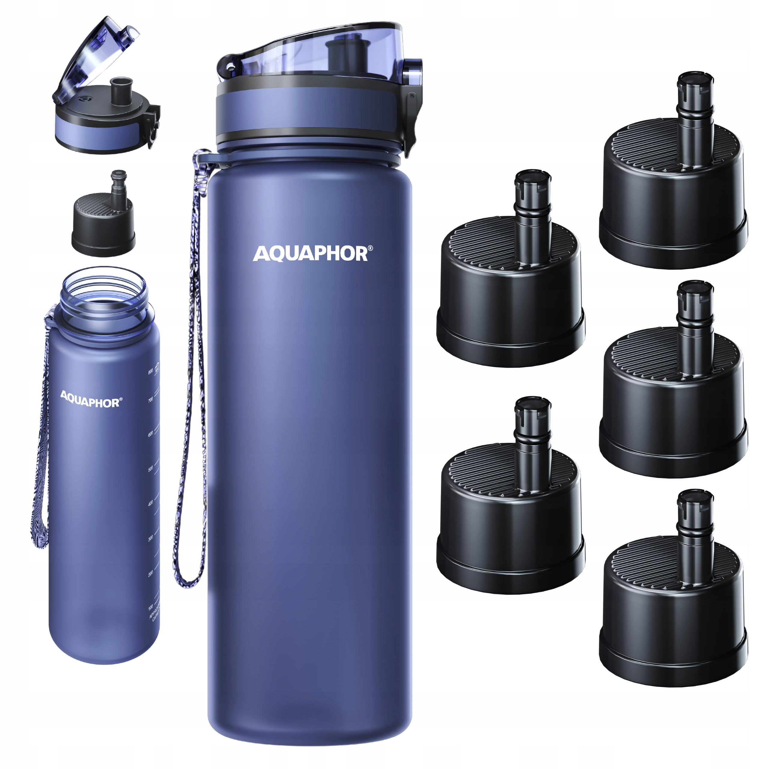 Carbon filter bottle for water AQUAPHOR CITY 800 ml Navy Blue 5 Refills