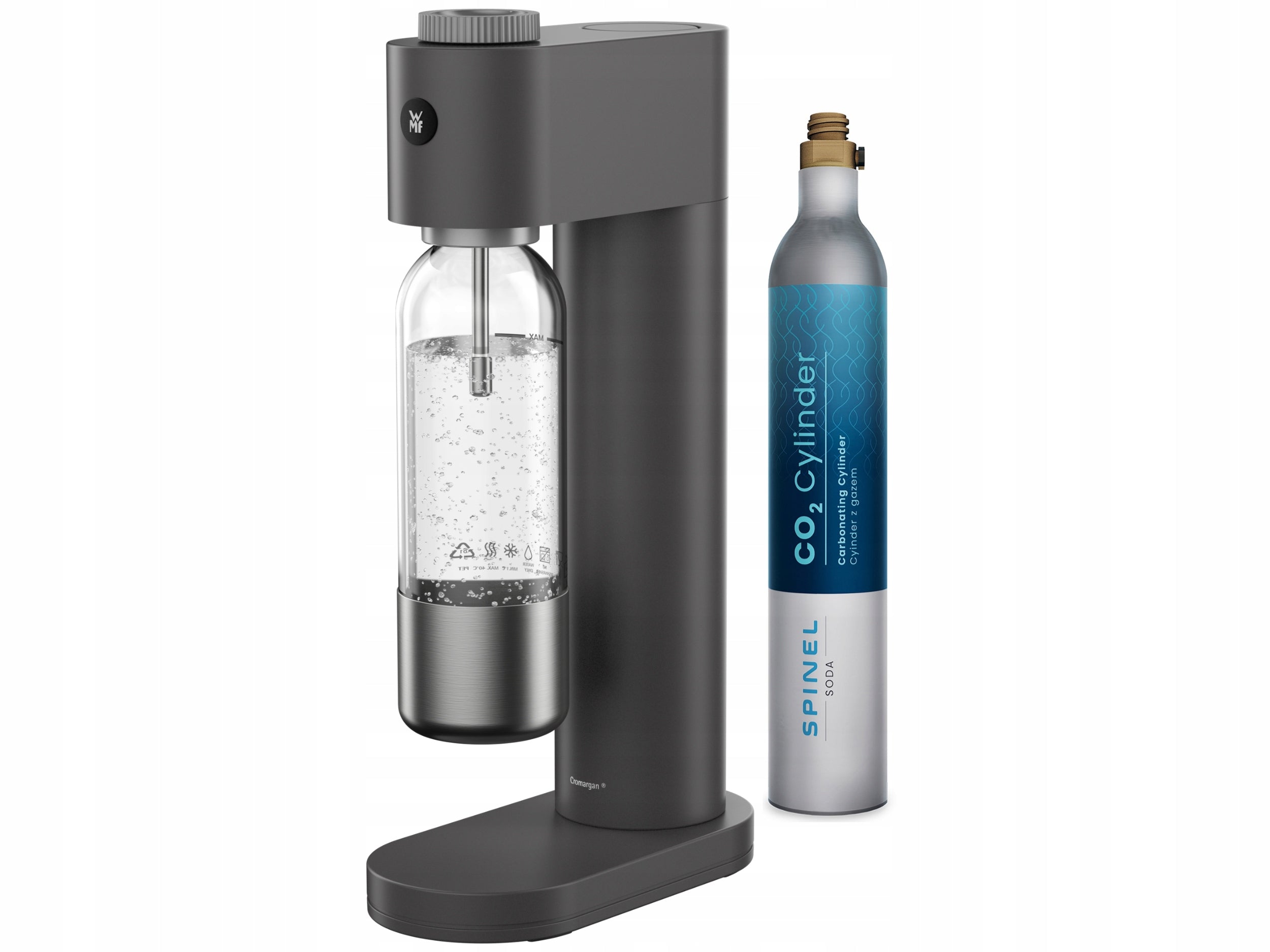 Carbonated Water Saturator WMF Element One Steel Bottle and CO2 Cylinder