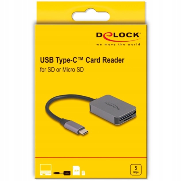 Card reader Delock USB-C 3.2 Gen 1 SD/microSD grey Manufacturer code 91009