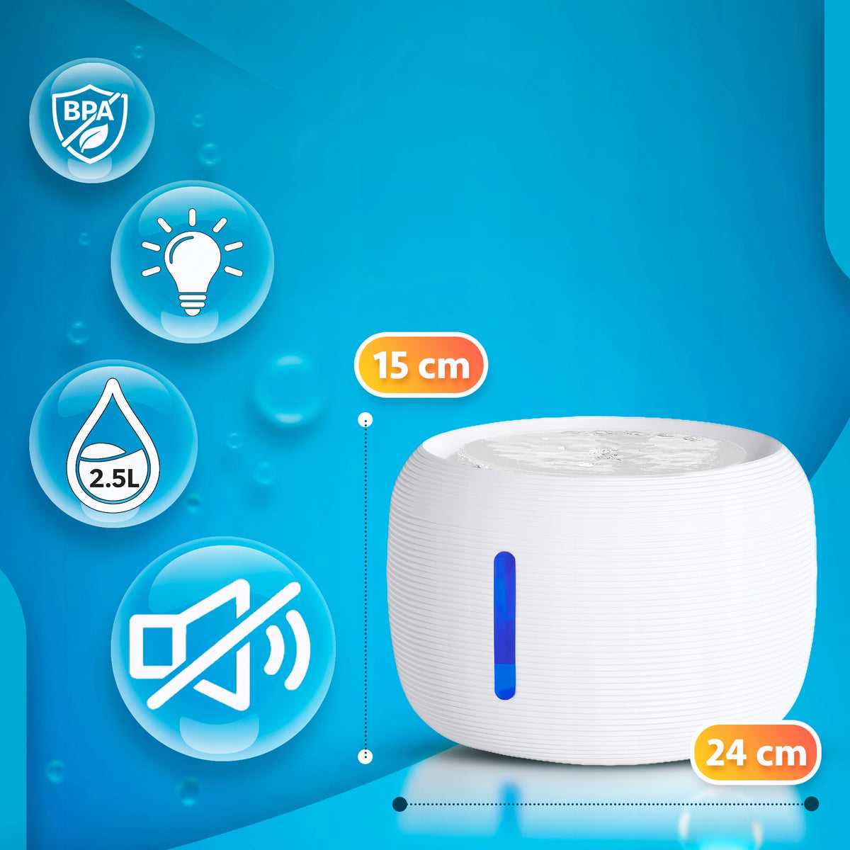CarePet 2.5L Pet Fountain – LED, BPA-Free Water Dispenser for Cats & Dogs Packaging status original