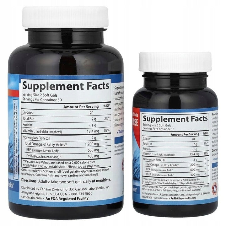 Carlson | Super Omega-3 from wild fisheries | 100 + 30 soft capsules Packaging status original