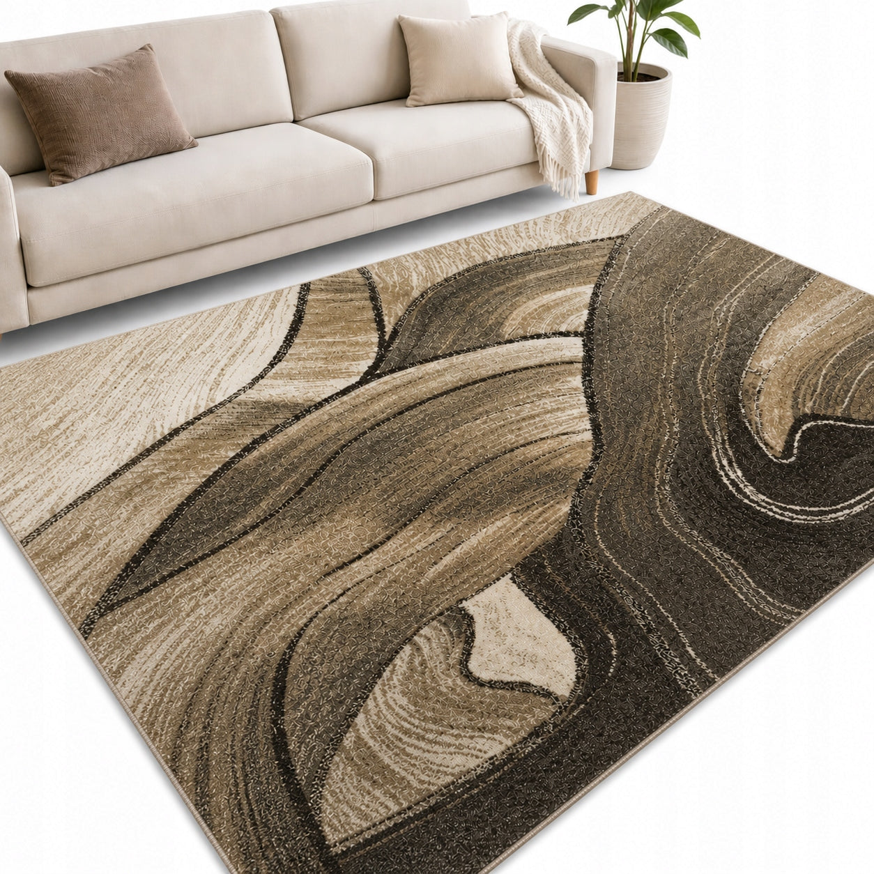 Carpet 120x170 Rio Friz Thick Real Woven Turkish Peaceful Beige Grey MIX