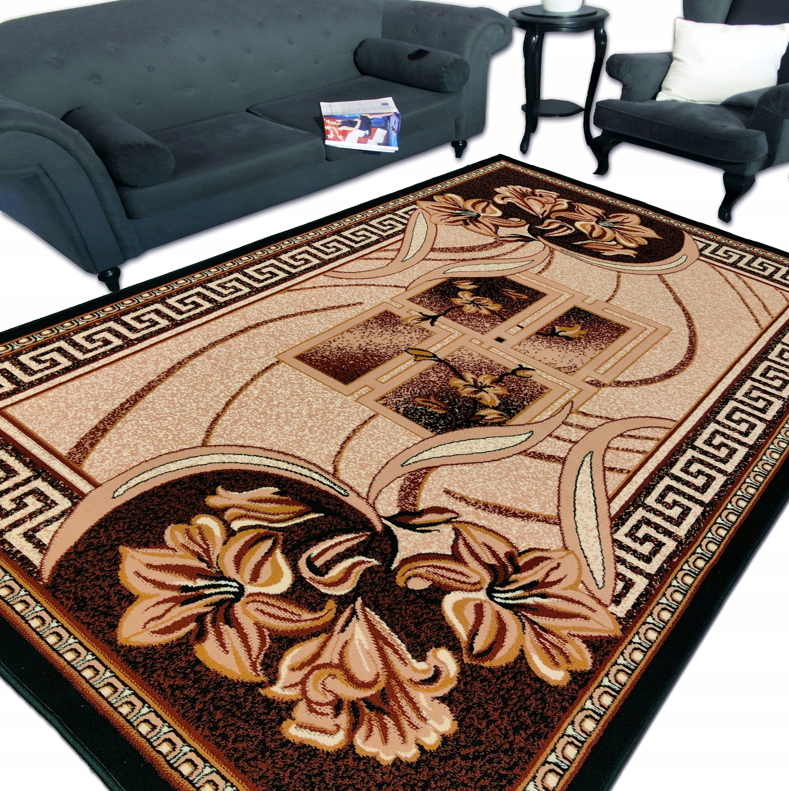 Carpet 200x300 Stylish Dense Woven Belgian Alfa Bcf Shiraz Brown Beige Patterns