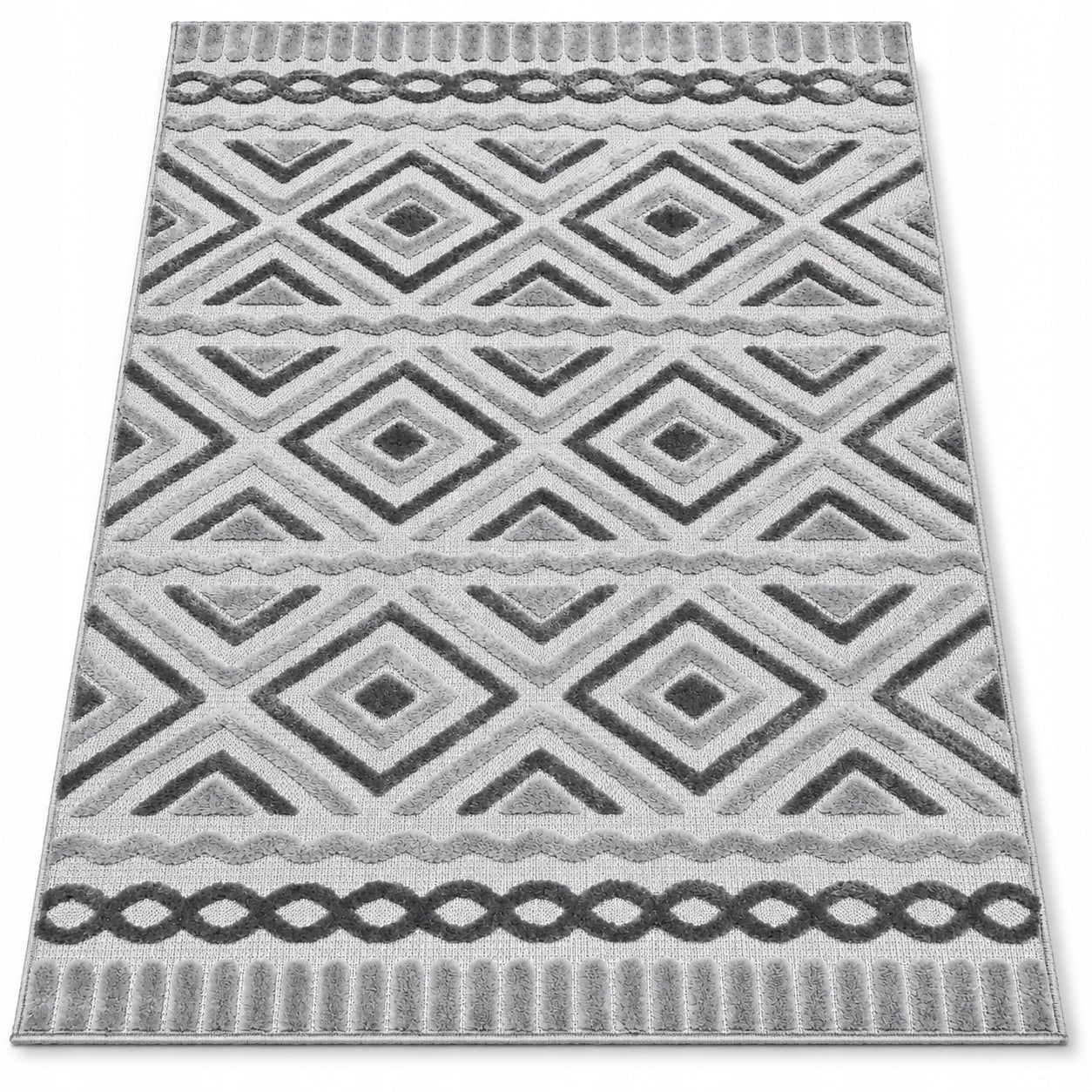Carpet 80x150 BOHO BERBER FOR LIVING ROOM BEDROOM GREY FASHIONABLE TWO-LEVEL