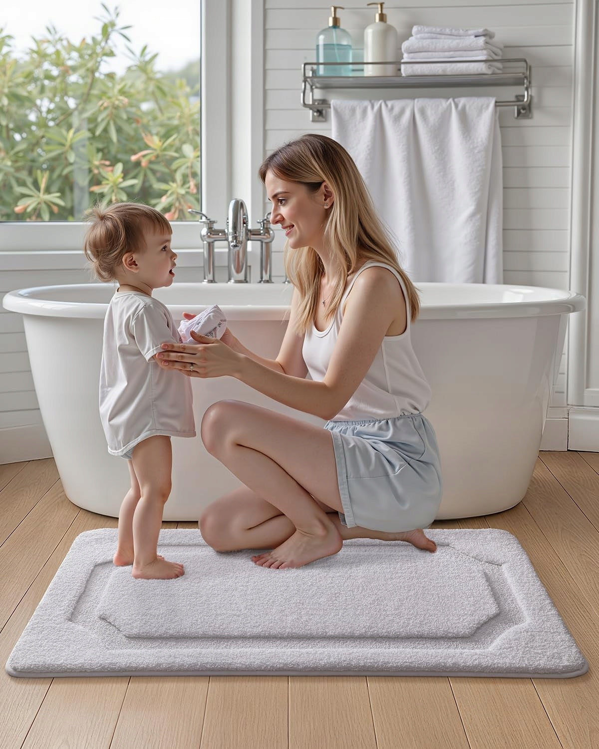 Carpet Anti-slip Bathroom Rug Large Absorbent Mat 61x152 cm White Thickness 10 mm