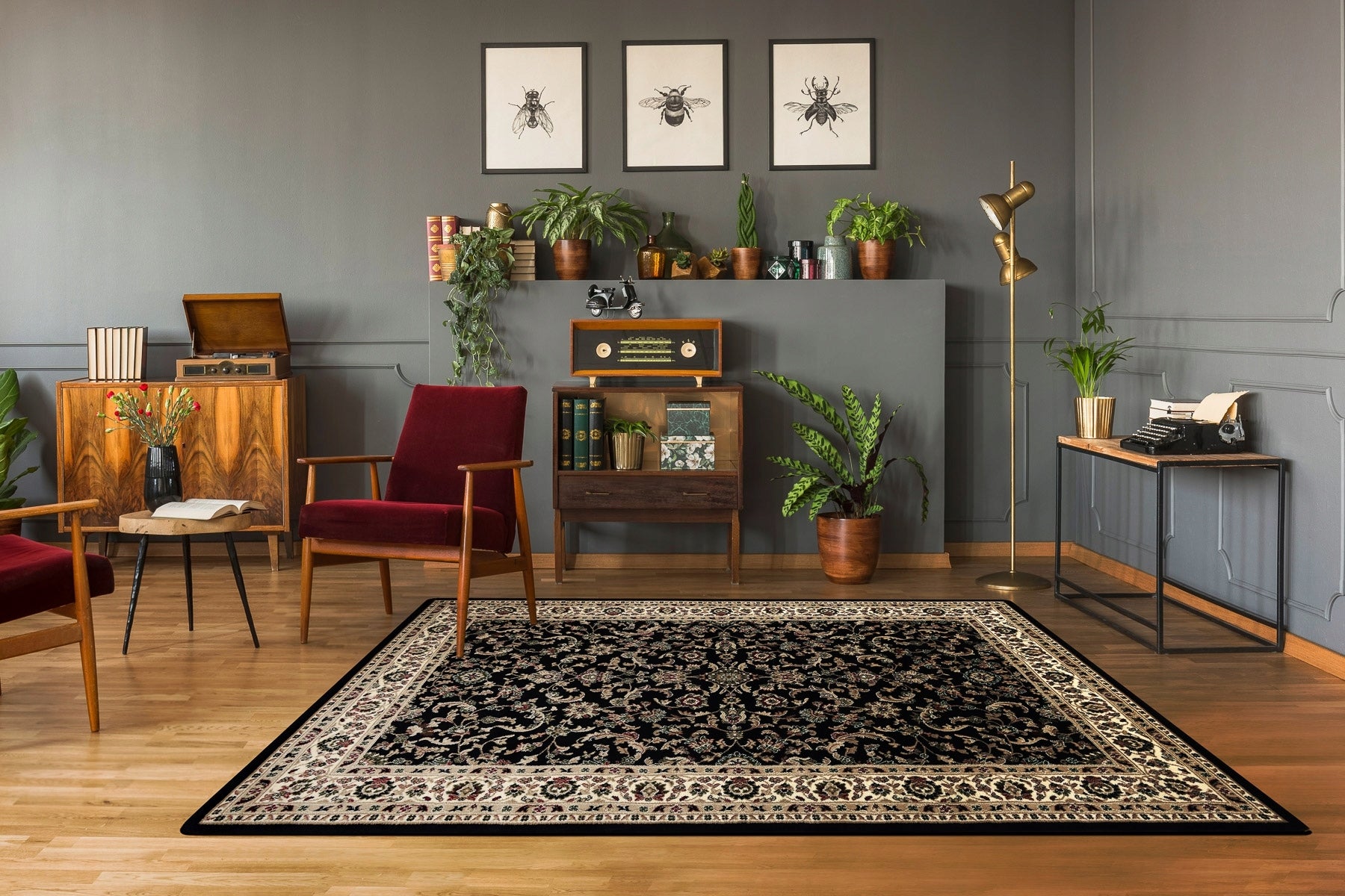 Carpet CLASSIC TRADITIONAL MEADOW FRAME FLOWERS ROYAL black 250x350 cm Brand Dywany Łuszczów