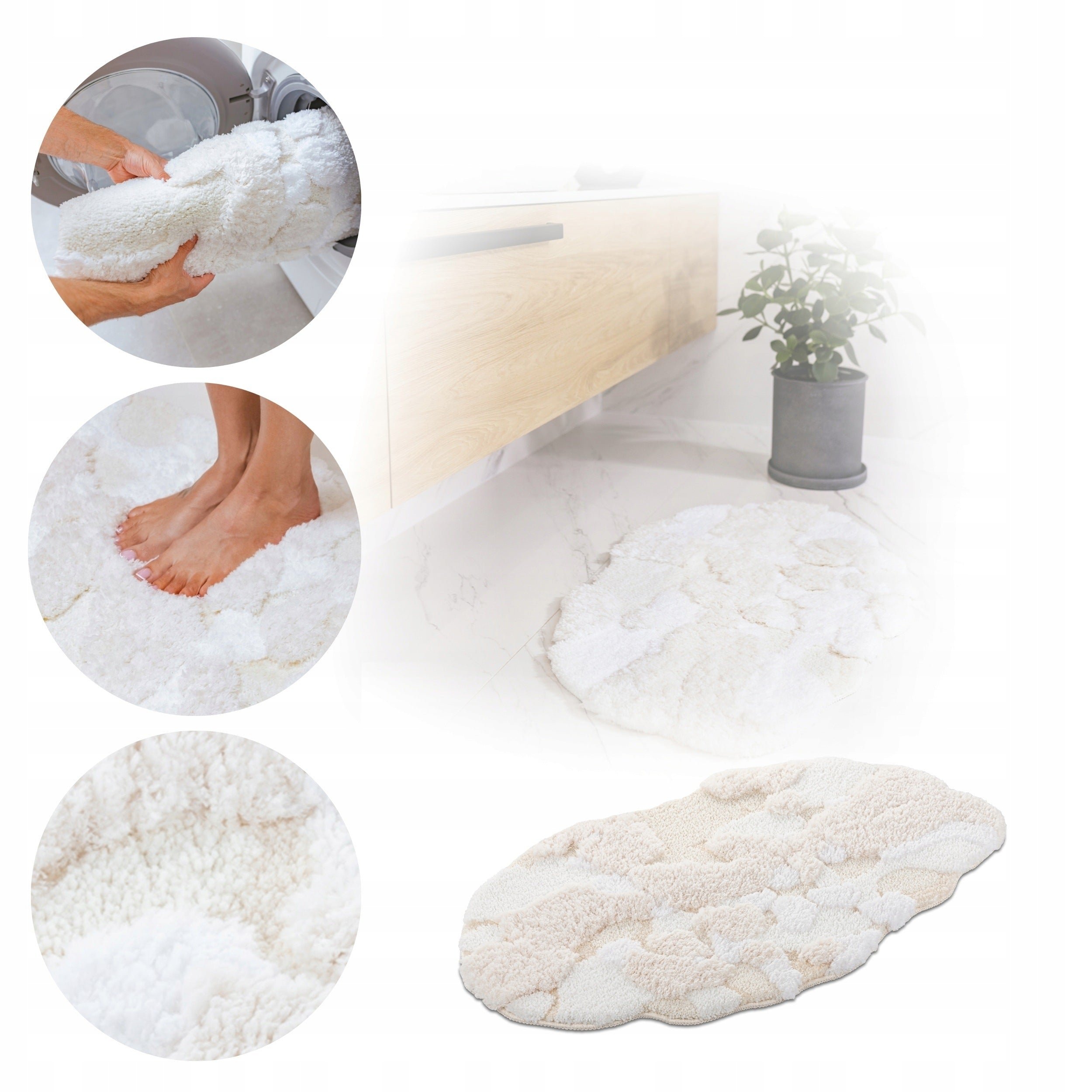 Carpet Modern 3D 50x80cm Soft Fluffy Anti-Slip Cream Cloud