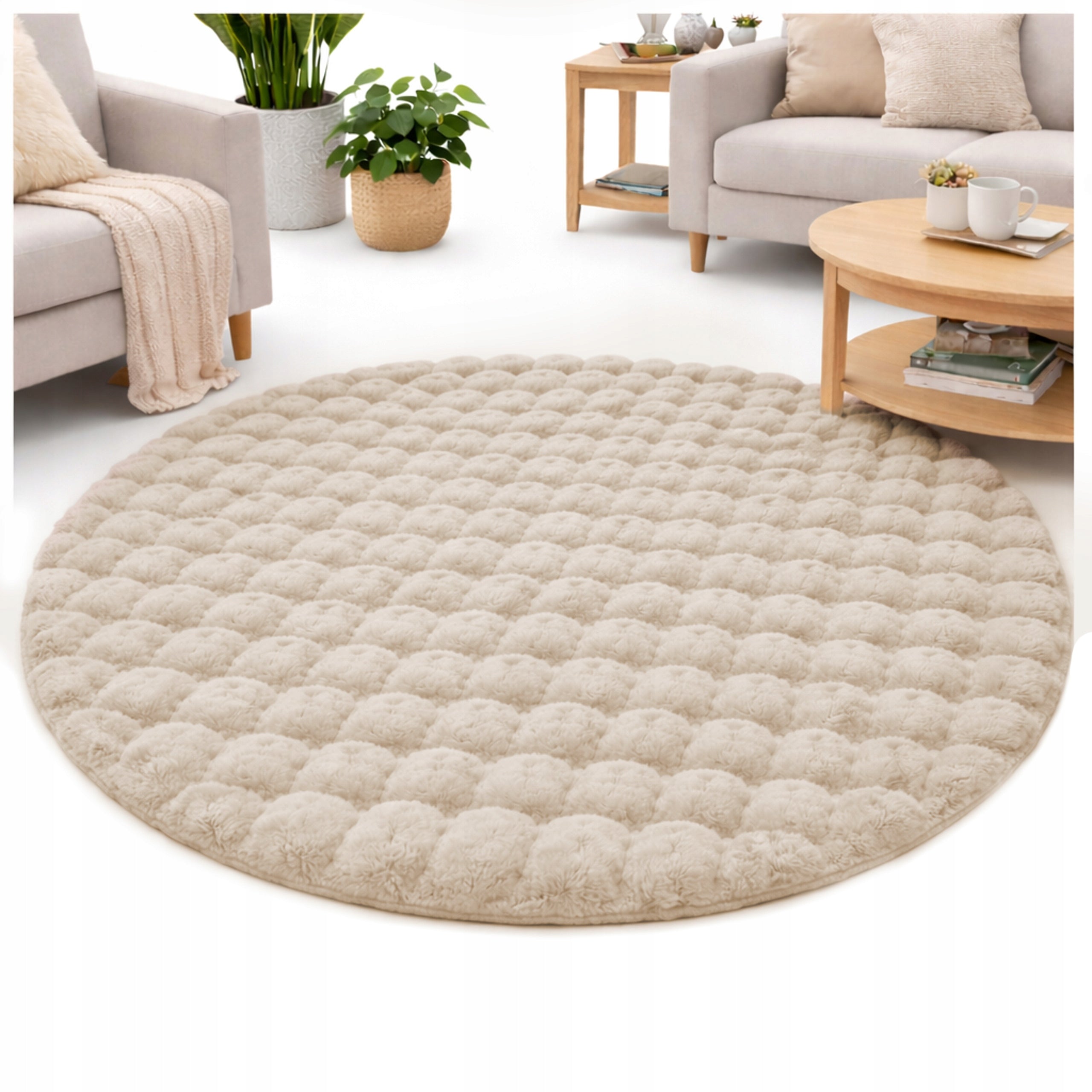 Carpet Round Rabbit Bubble 120x120 cm plush for living room rabbit fur