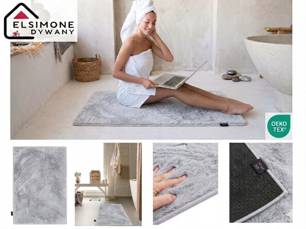 Carpet for Bathroom Soft Rabbit Anti-slip Plush Grey 60x90 cm Material polyester