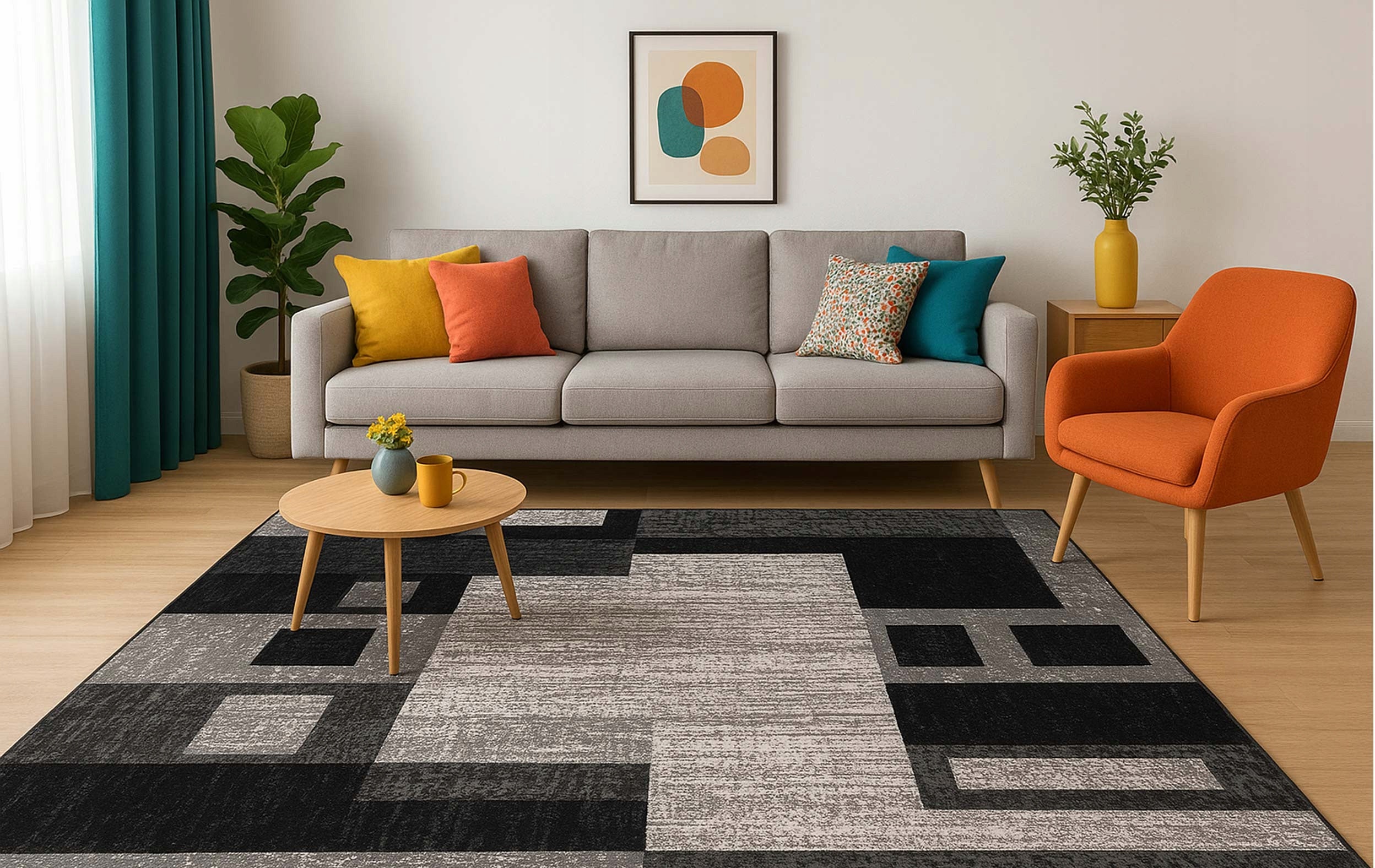 Carpet for Living Room Modern Grey-Black 3x4 m Geometric Turkey Manufacturer code K871A GRAY