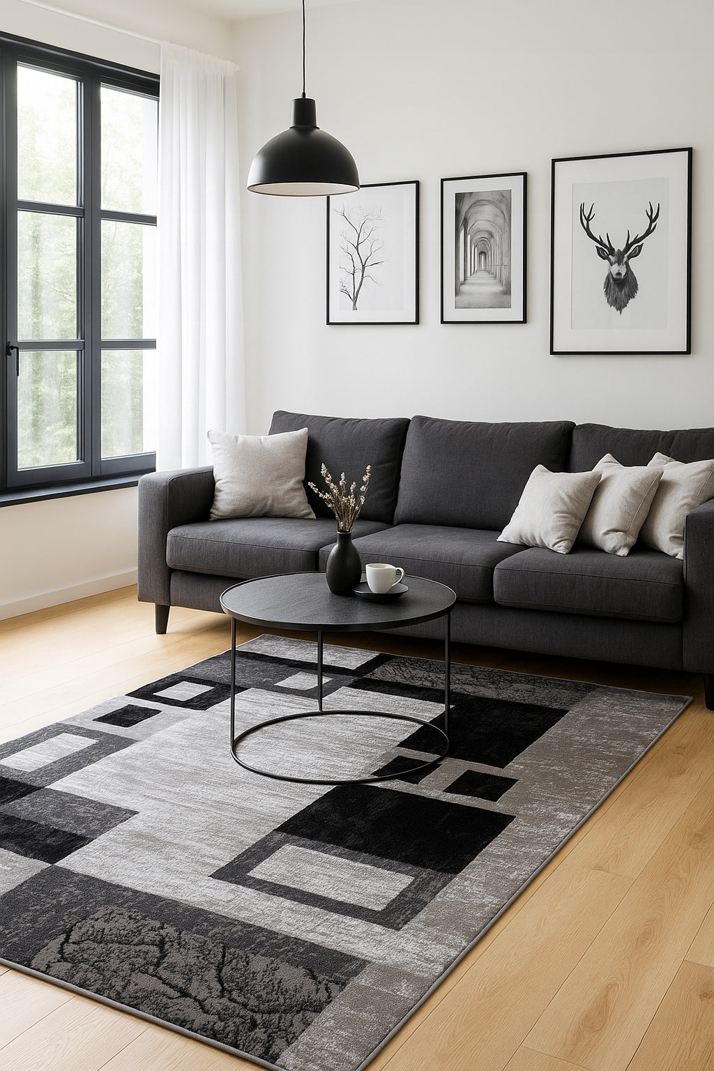 Carpet for Living Room Modern Grey-Black 3x4 m Geometric Turkey Packaging status original