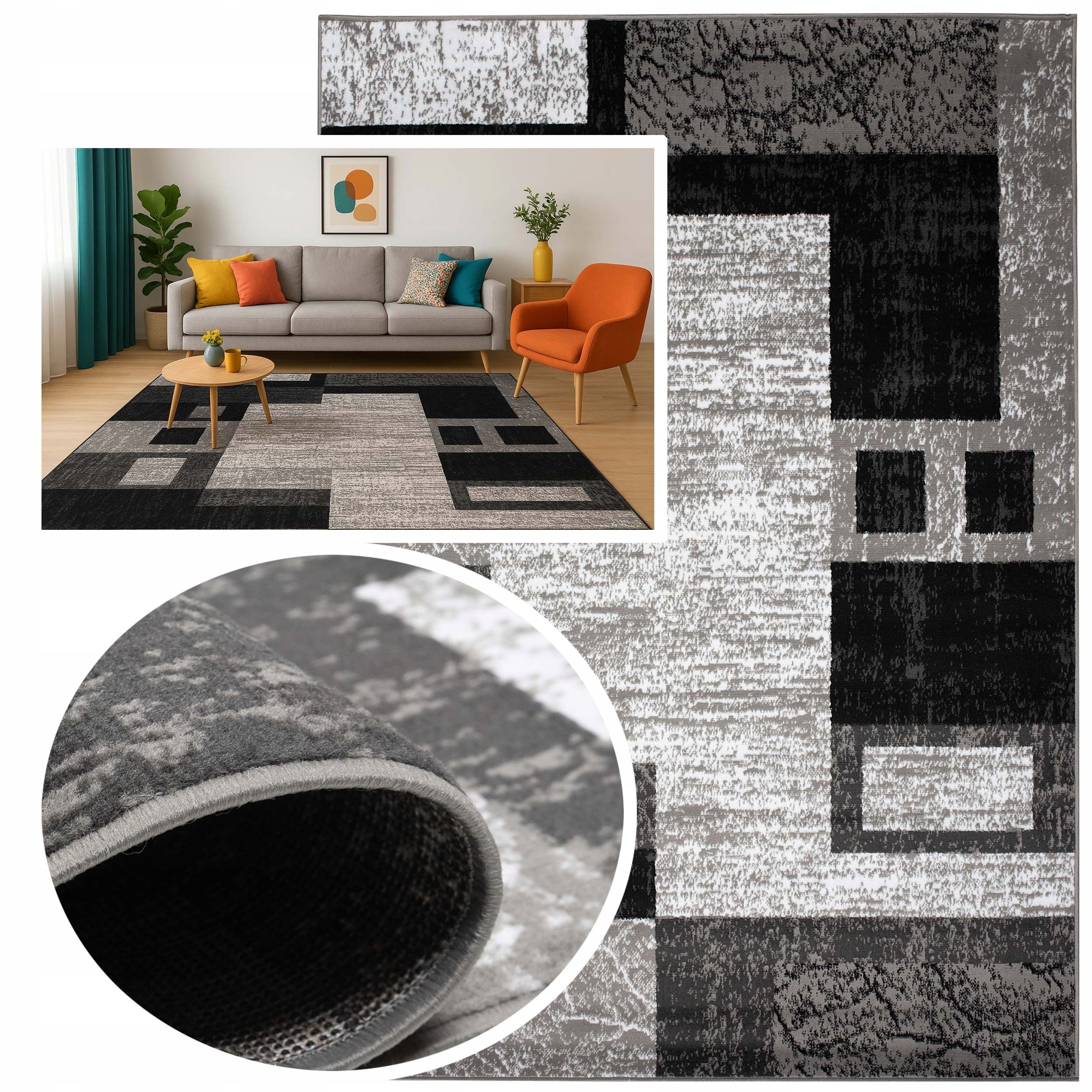 Carpet for Living Room Modern Grey-Black 3x4 m Geometric Turkey