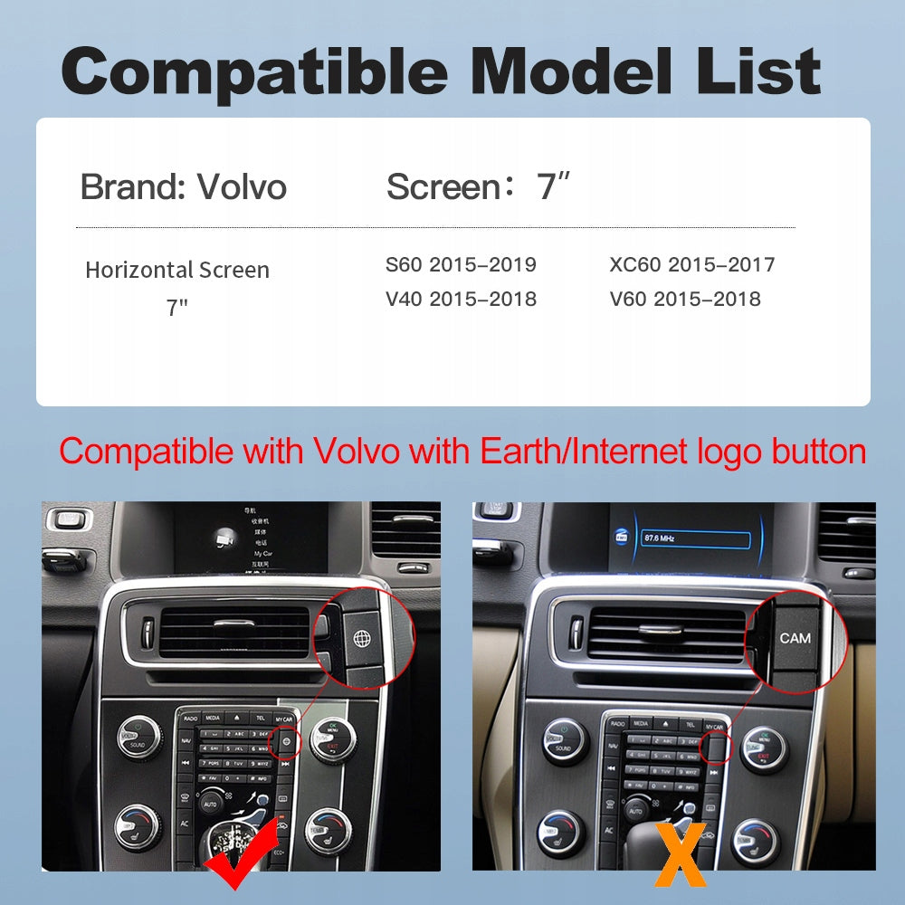 Carplay Android Auto for Volvo XC60 XC70 S60 S80 V60 V70 V40 Manufacturer code CHINA-V8816
