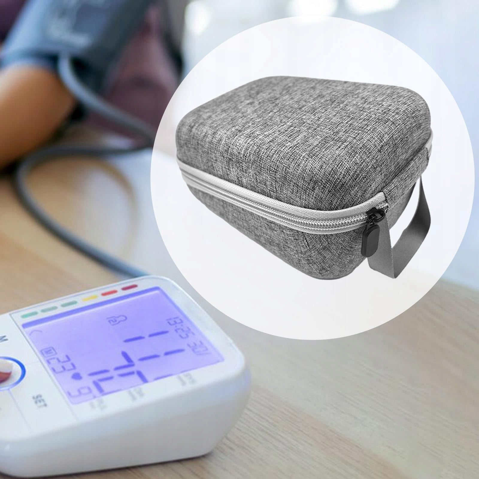 Carry Case for Upper Arm Pressure Monitor Organizer Zipper Closure Gray